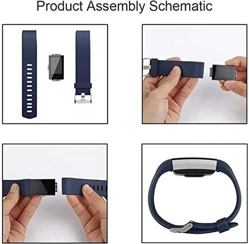 3 Pack Sport Bands Compatible with Fitbit Charge 2 Bands, Adjustable Replacement Wristbands for Women Men Small Large