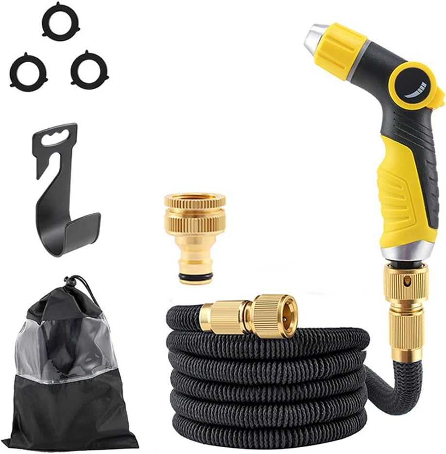 Velmora Expandable Garden Hose with 8 Spray Nozzle, Flexible Lightweight Garden Water Hose with Storage Bag & Anti-Leak Connectors for Lawn, Plants (Yellow25Ft, 2.5M-7.5M)