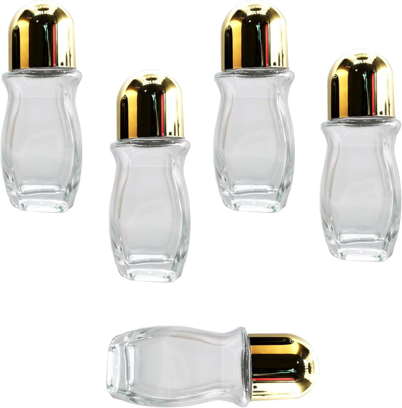 Taicols Glass Roller Bottles, 5 Pcs Empty Clear Glass Roll-On Bottles with Roller Ball, Deodorant Essential Oils Roller Vial Jars/Bottles, Essential Oil Roller Bottles (Gold(50Ml))