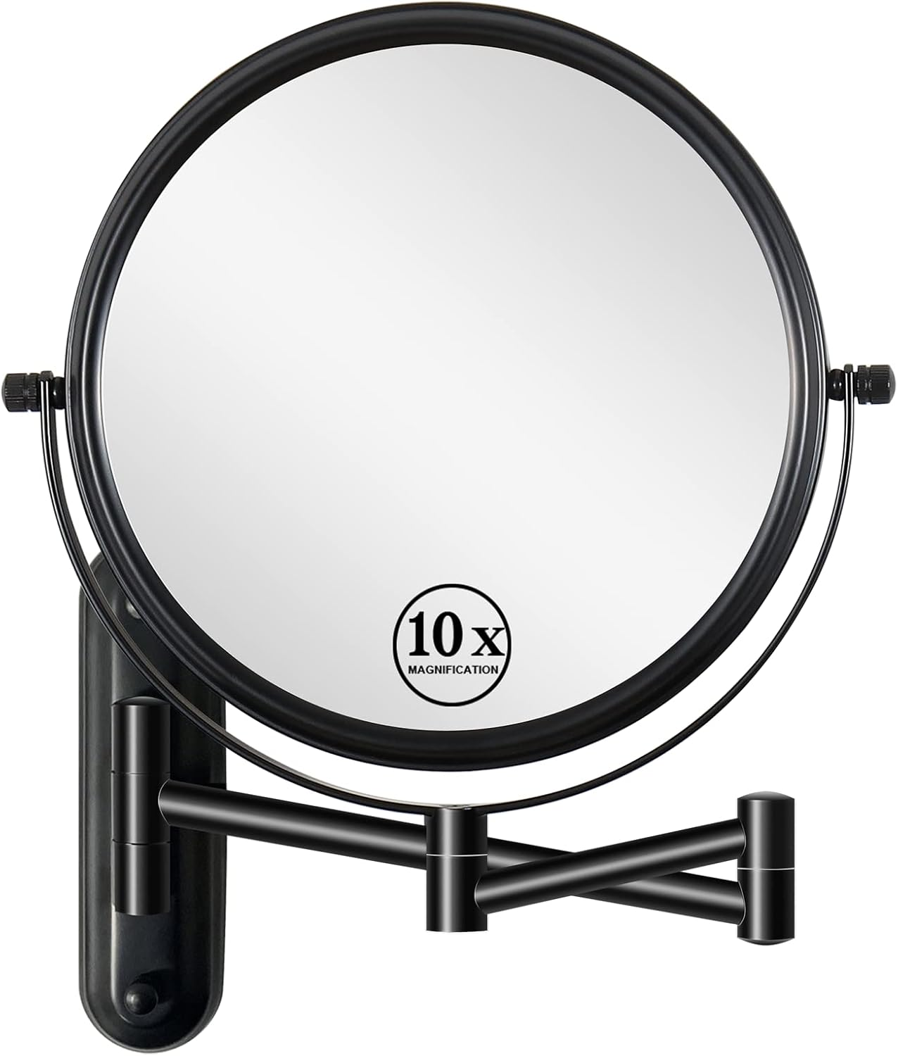Yinjupu Makeup Mirror with Adjustable Height, Rechargeable 1X/10X Wall Mounted Makeup Mirror Magnifying Dimmable Double Sided 8'' Vanity Mirror (Adjustable Brush)