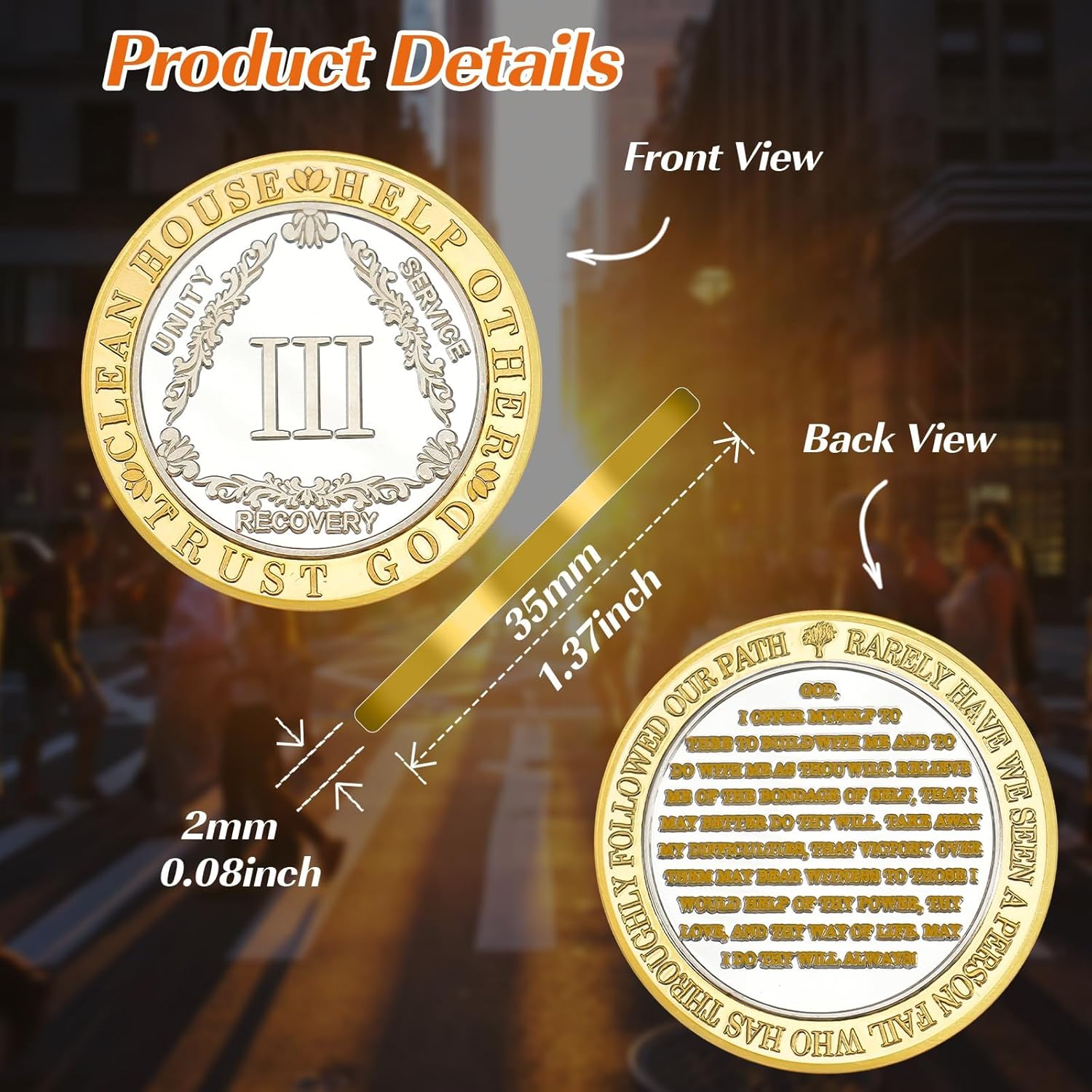 Silver Pattern Triangle 3 Year Sobriety Coin- Affirmation Sober Coin - AA Chips and Medallions &ndash; Addiction Recovery AA Coins &ndash; Narcotics Alcoholics Anonymous Sobriety Gifts for Women Men image number 6