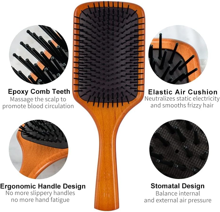 Paddle Hair Brush for Detangling, Wooden Hairbrush,Hairbrush Set with Air Cushion, Spa Comb,Reduces Frizz, Massages Scalp,Comb for Women and Men,For Straight Curly Wavy Wet and Dry Hair,Thick or Fine image number 6