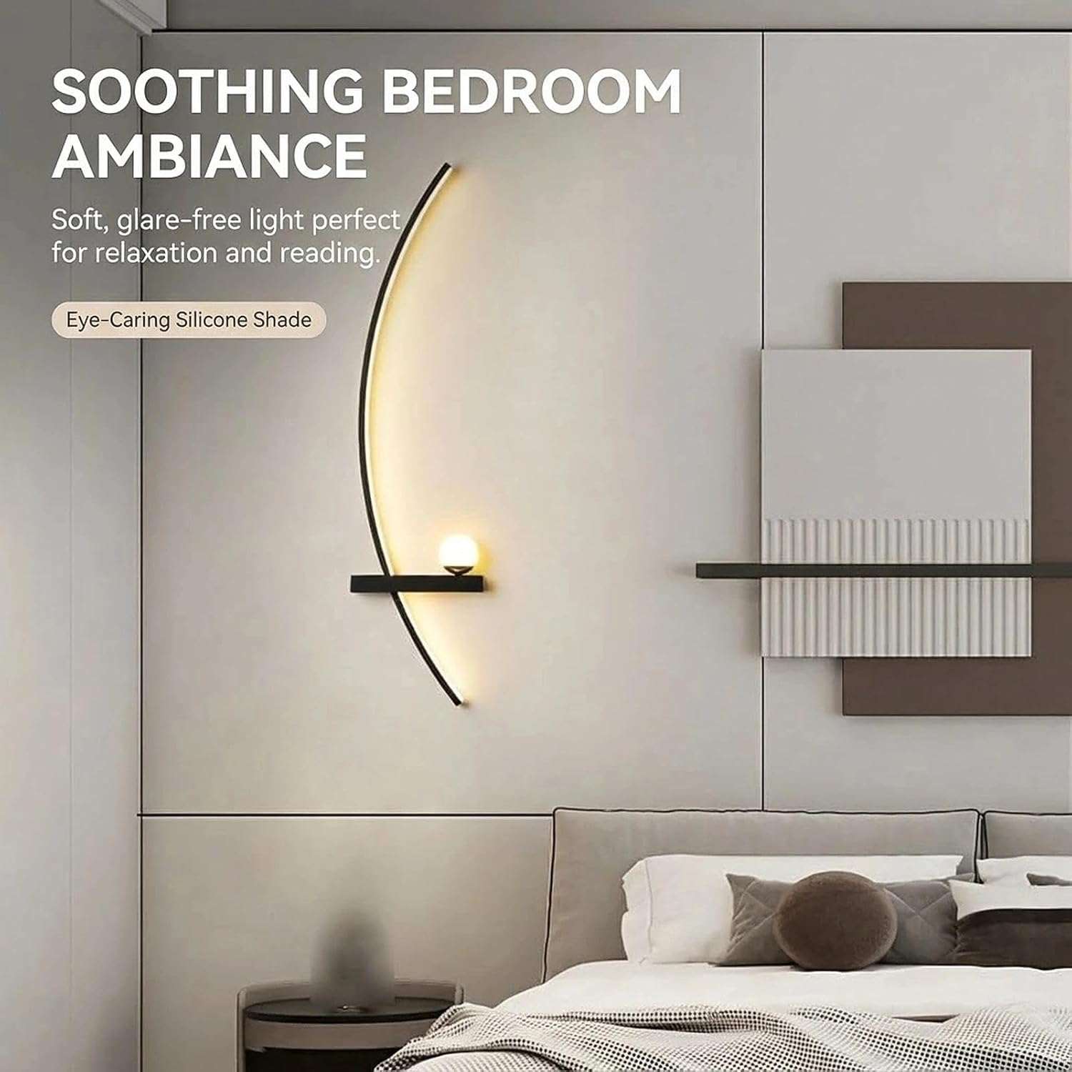 Modern Black Wall Sconces - 21.6" LED Linear Wall Lights for Bedroom & Living Room, 3-Color Dimmable Curved Art Decor Sconce Lamp for Hallway, Stairs & Vanity (Hardwired)(Black Left,105Cm) image number 4