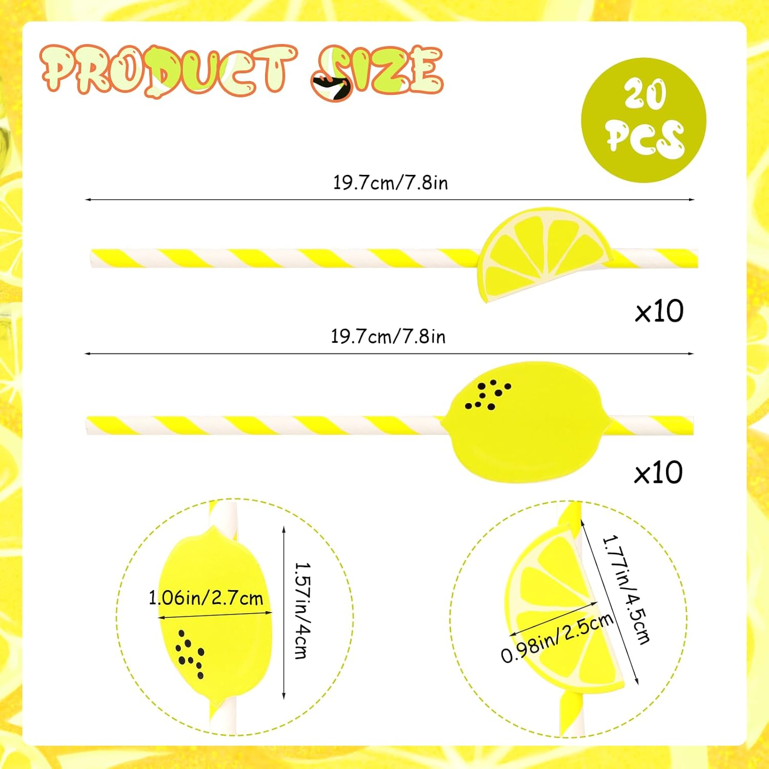 Pack of 20 Lemon Decorative Paper Straws, Paper Cocktail Straws, Disposable Biodegradable Natural Paper Drinking Straws for Christmas, Celebration Parties, Wedding, Cocktail image number 6