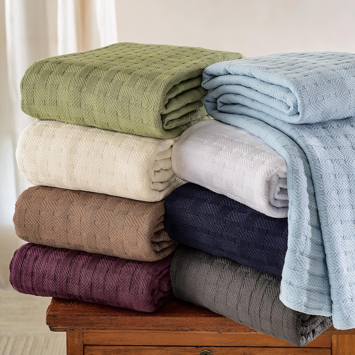 Superior 100% Cotton Thermal Blanket, Soft and Breathable Cotton for All Seasons, Bed Blanket and Oversized Throw Blanket with Luxurious Basket Weave Pattern - King Size, Plum image number 3