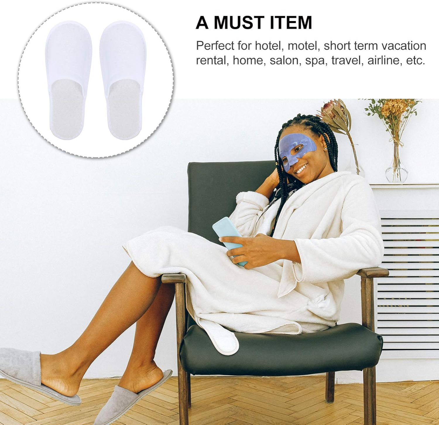 Vaguelly 24Pairs Women Men Hairdressing Slippers White Skid-Resistant Salon Light Portable image number 2