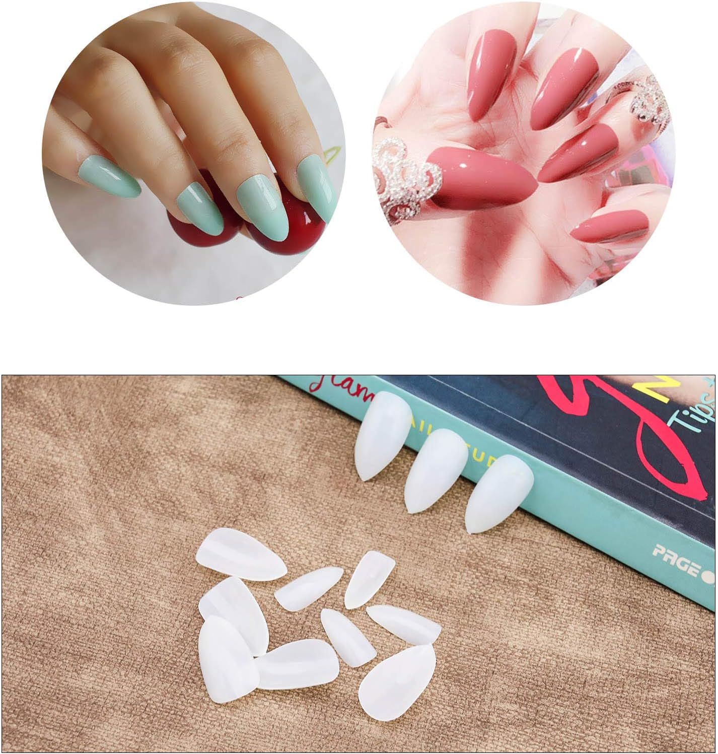 500Pcs False Nail Tips Natural Almond Acrylic Full Cover Fake Nails with Flat Brush Pen Cuticle Pusher DIY Nail Manicure Tool image number 6