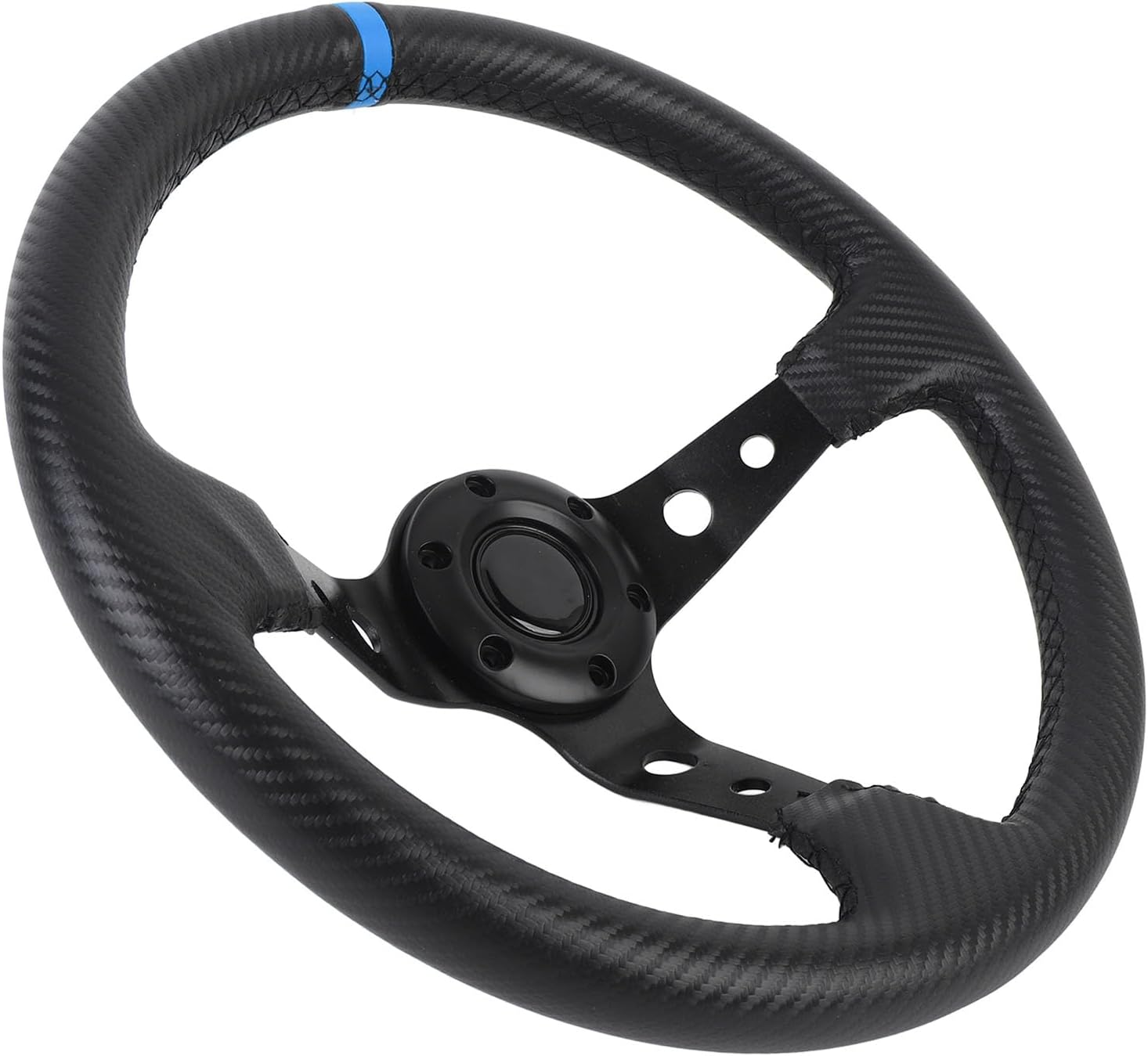 Jiawu 14In Blue Universal Car Racing Steering Wheel, Pvc+Aluminum, Carbon Fiber Look, Compatible with Passenger Car, Truck, SUV, Van - Blue image number 6