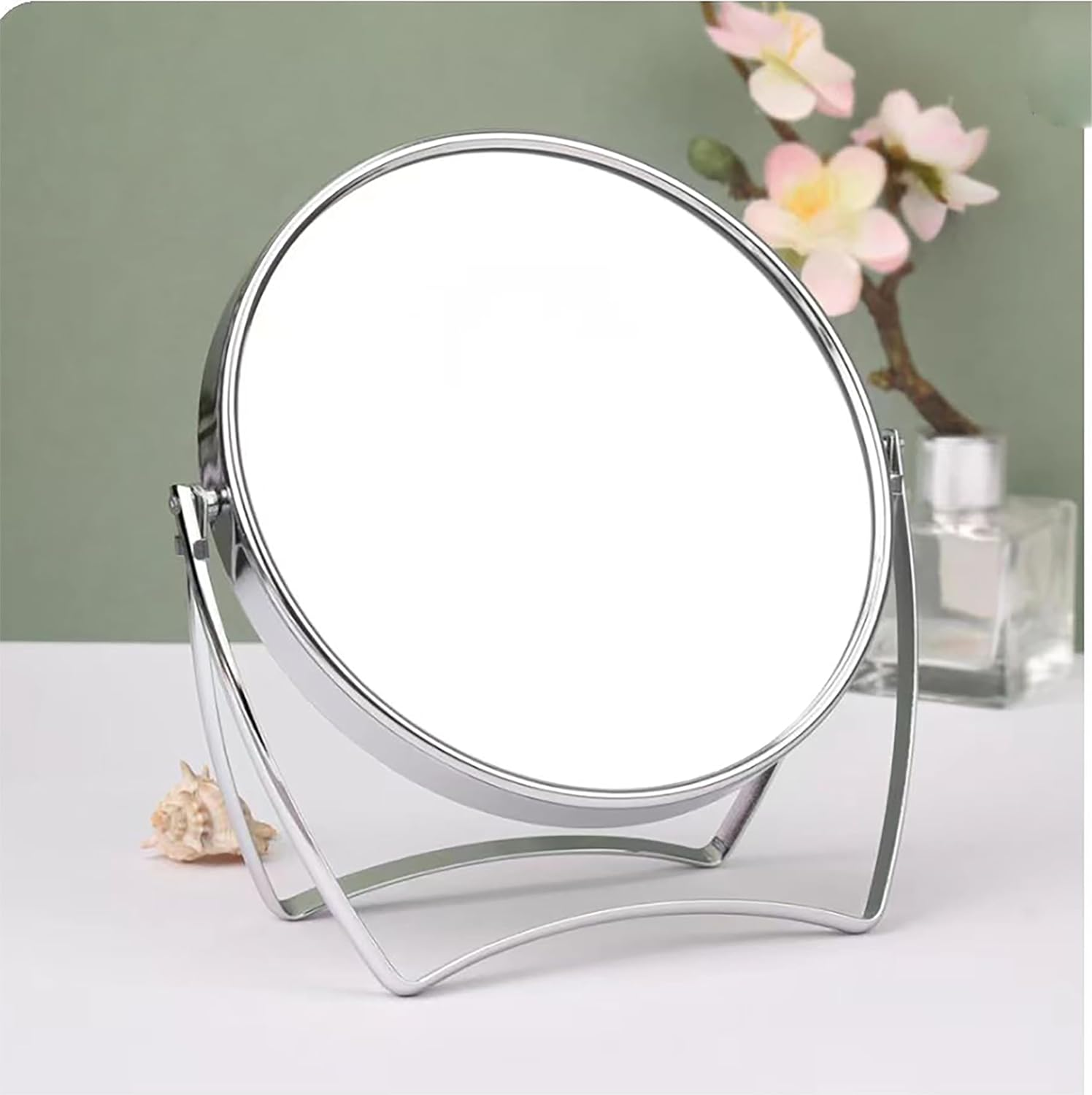 Ugthome Women Two-Sided Makeup Mirror with 1X and 3X Magnification 4-In Travel Mirror with Handle Portable Transparent & round (4-In)