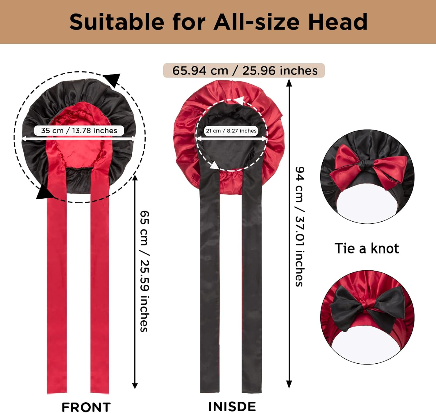 Satin Bonnet Silk Bonnet Hair Bonnet for Sleeping Large Bonnet for Women Reversible Bonnet Tie Band for Natural Curly Hair image number 4