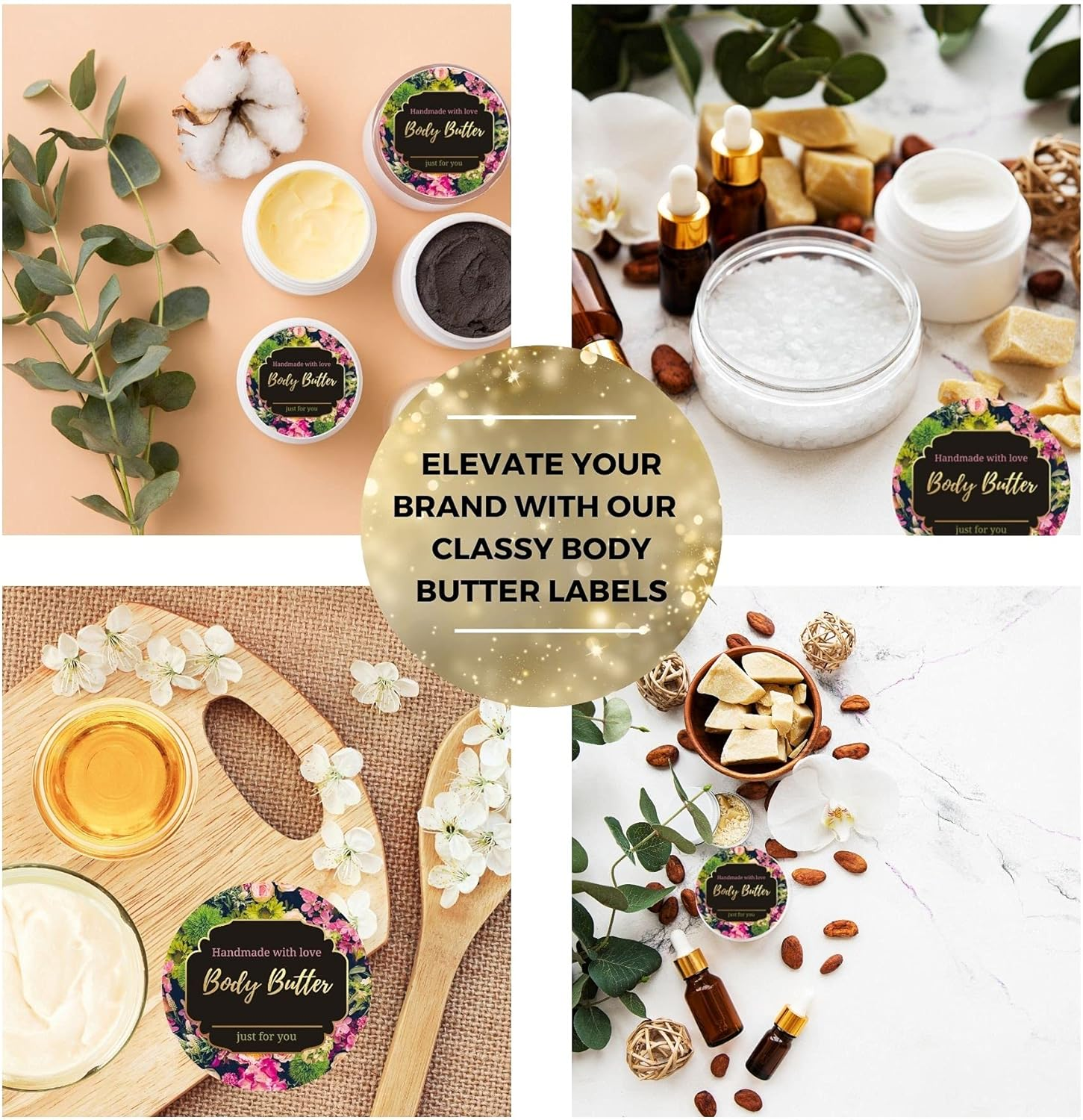Mobiusea Creation Body Butter Labels Roll | 2 Inch | Gold Foil | 300Pcs Waterproof Labels for Beauty Jar, Body Butter Kit, Homemade Body Butter Container and Plastic Jars image number 3