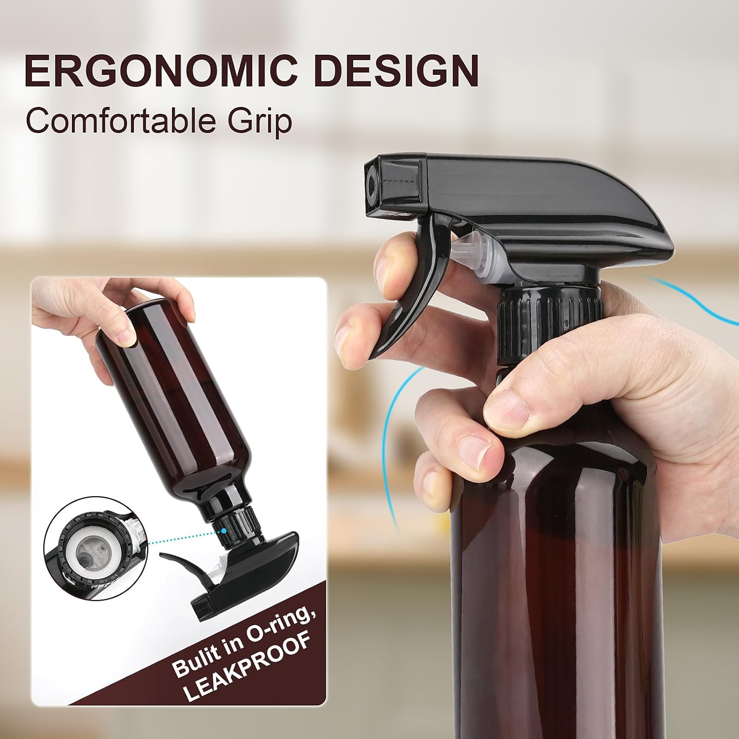 3 Pack Plastic Spray Bottles Empty Spray Bottle 10Oz/300Ml Heavy Duty Spraying Bottles Mist/Stream Water Bottle for Cleaning Solutions, Essential Oils, Hair (Amber) image number 4