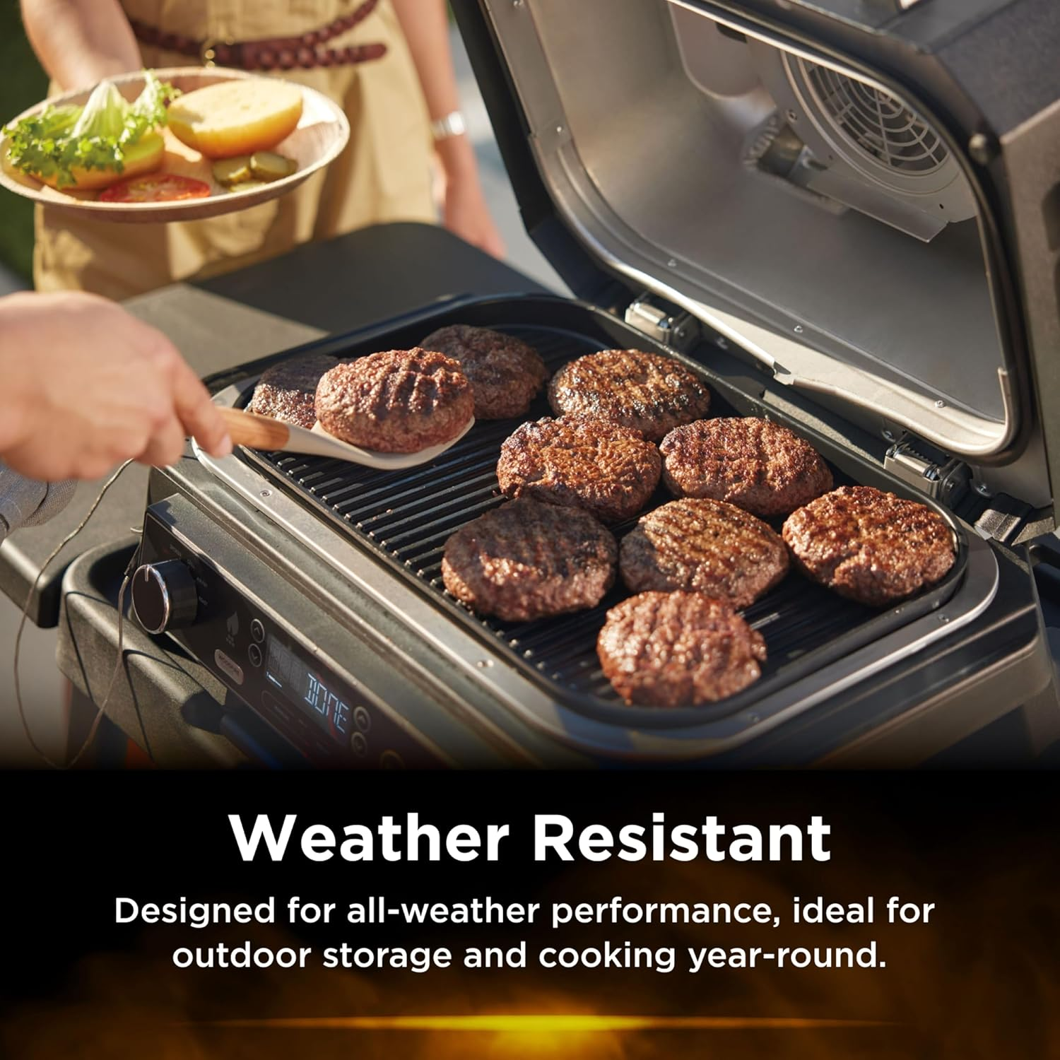 Ninja Woodfire Pro XL Outdoor Electric BBQ Grill & Smoker, Table Top Air Fryer, Includes Non-Stick Grill Grate & Crisper Basket, OG850ANZ, Black