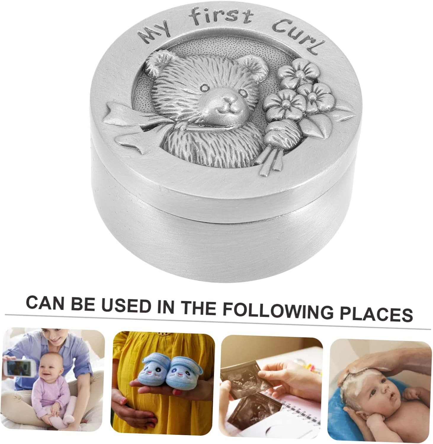 Baby First Curl Keepsake Box Metal Hair Storage Container for Newborns Boys and Girls My First Curl Tin Color Infant Hair Saver