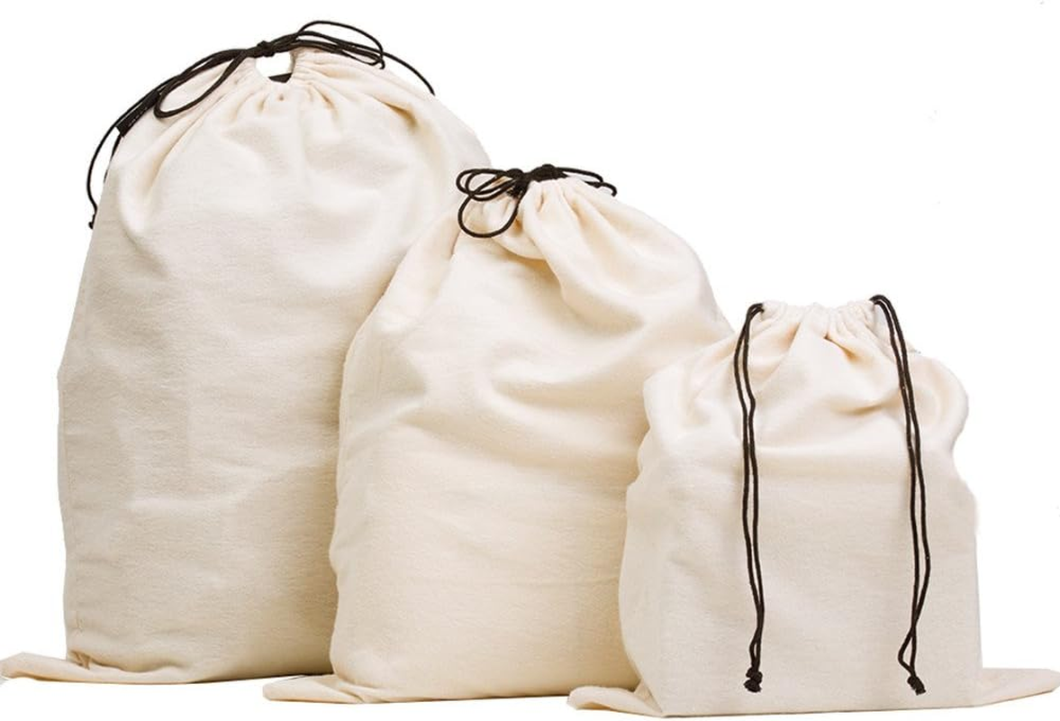 MISSLO Set of 3 Cotton Breathable Dust-Proof Drawstring Storage Pouch Multi-Functional Bag (Beige) image number 3