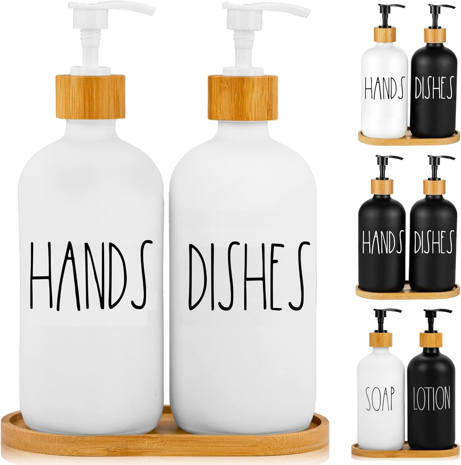 Brighter Barns Hand and Dish Soap Dispenser for Kitchen Sink by - Farmhouse Kitchen Soap Dispenser Set with Tray - Glass Soap Dispenser - Modern Boho Farmhouse Kitchen Decor (Black)