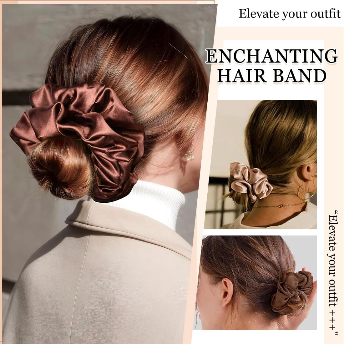 Pack of 6 Satin Hair Scrunchies for Women, Premium Velvet Hair Bobbles, Plain Elastic Thick Bands, Hair Scrunchies Soft Elastic Silk Skrunschis Large image number 4