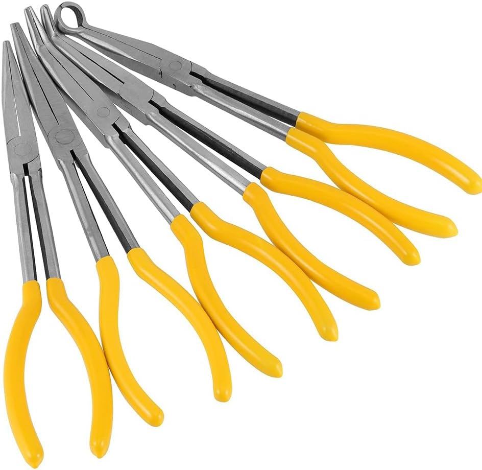 5-Piece 11-Inch Pliers Set: Long Nose, Straight, Bent Nose (25&deg;, 45&deg;, 90&deg;) & round Pliers for Car Repair image number 1
