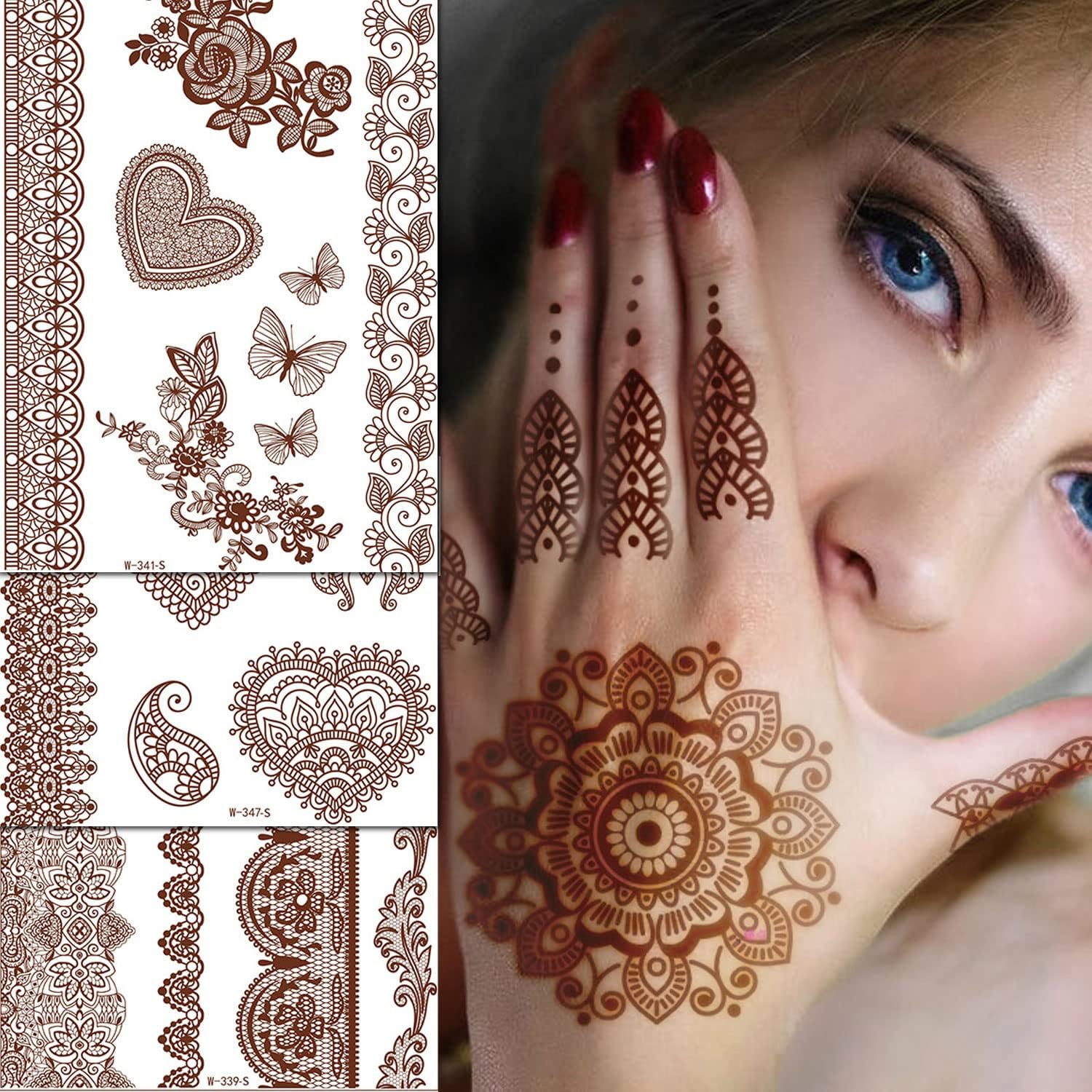 Henna Tattoos, Henna Temporary Tattoos Brown Waterproof Tattoo Stickers for Women Wedding Party Festivals,Parties Decoration Suppliers 6Sheets