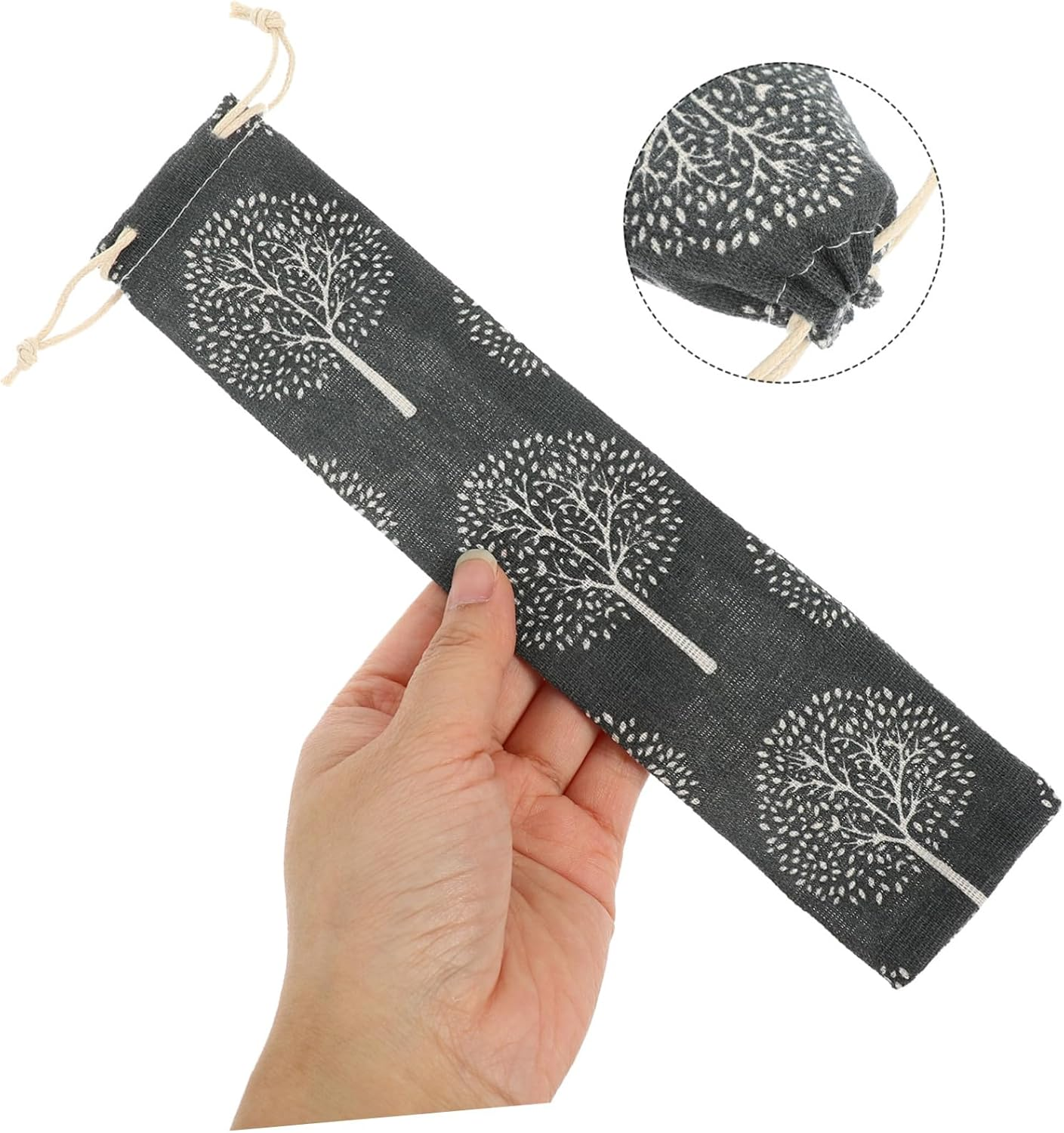 MOTHNUR Straw Carrying Case and Drawstring Storage Pouch, Cotton Linen Material, Reusable Travel Cutlery Bag for Fork Spoon, 5Pcs Mixed Style Set image number 1