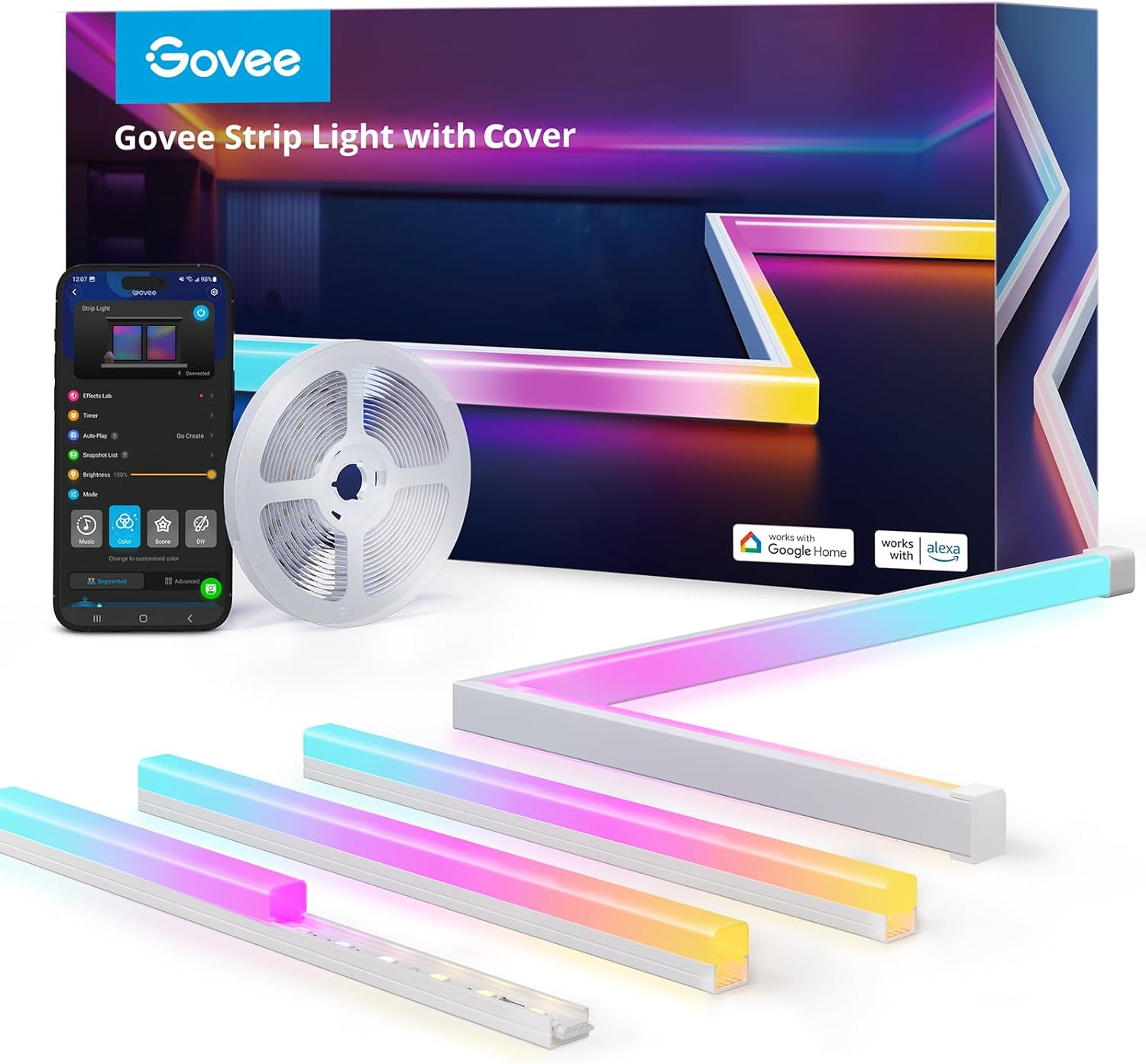 Govee 5M RGBIC LED Strip with Cover, Smart LED Lights, Compatible with Alexa and Google Assistant, 60 Leds/M, 48W, 1 Count, Blue, Indoor Use image number 4