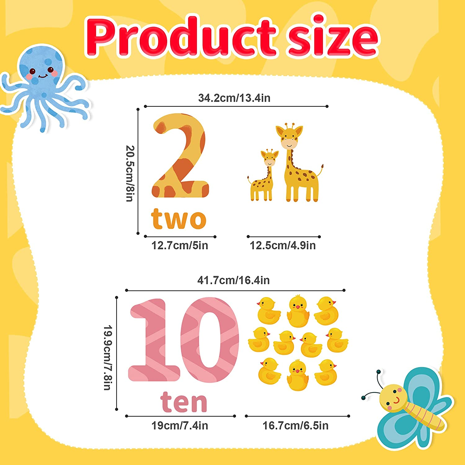 Large Number Wall Decals Stickers Educational Learning Wall Sticker Animal Arabic Numbers 1-10 Vinyl Counting Decals Peel and Stick Removable for Children Kids Toddlers Classroom Playroom Daycare image number 3