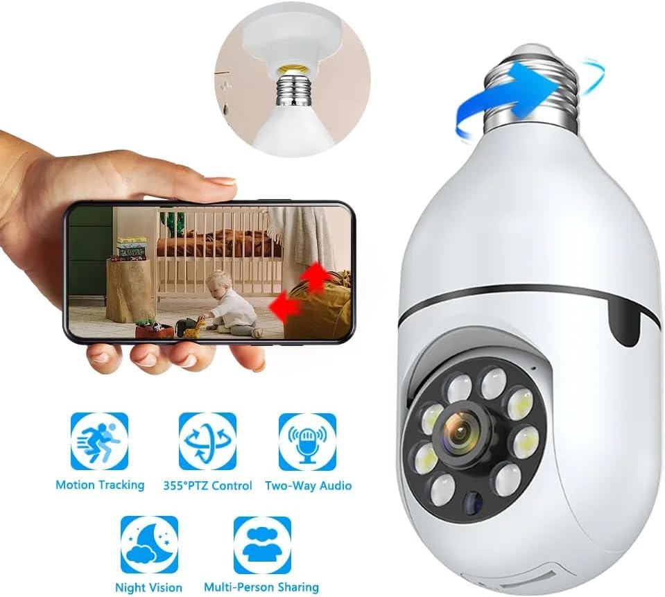 Uantii Tuya Smart E27 Bulb Camera 1080P Wifi Baby Monitor Night Vision Automatic Human Tracking Zoom Wireless Indoor Full Color Security Monitor image number 4
