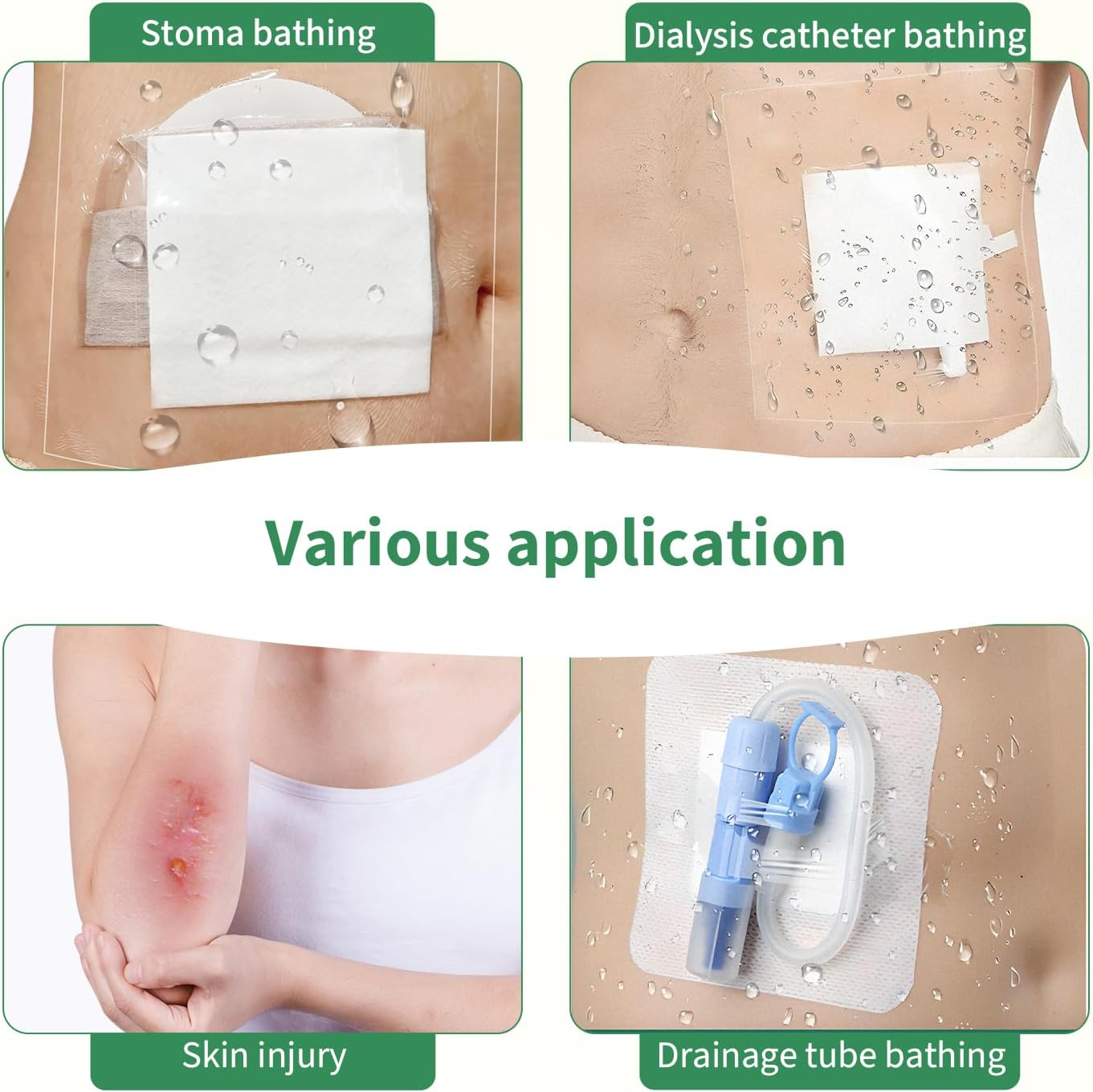 50 Pack Waterproof Ostomy Bag Shower Cover with Non-Stick Center Pad, 8"X 8" Colostomy Ileostomy Urostomy Bags Shower Guard Shields &ndash; Hands-Free Showering Leakproof Seal image number 1