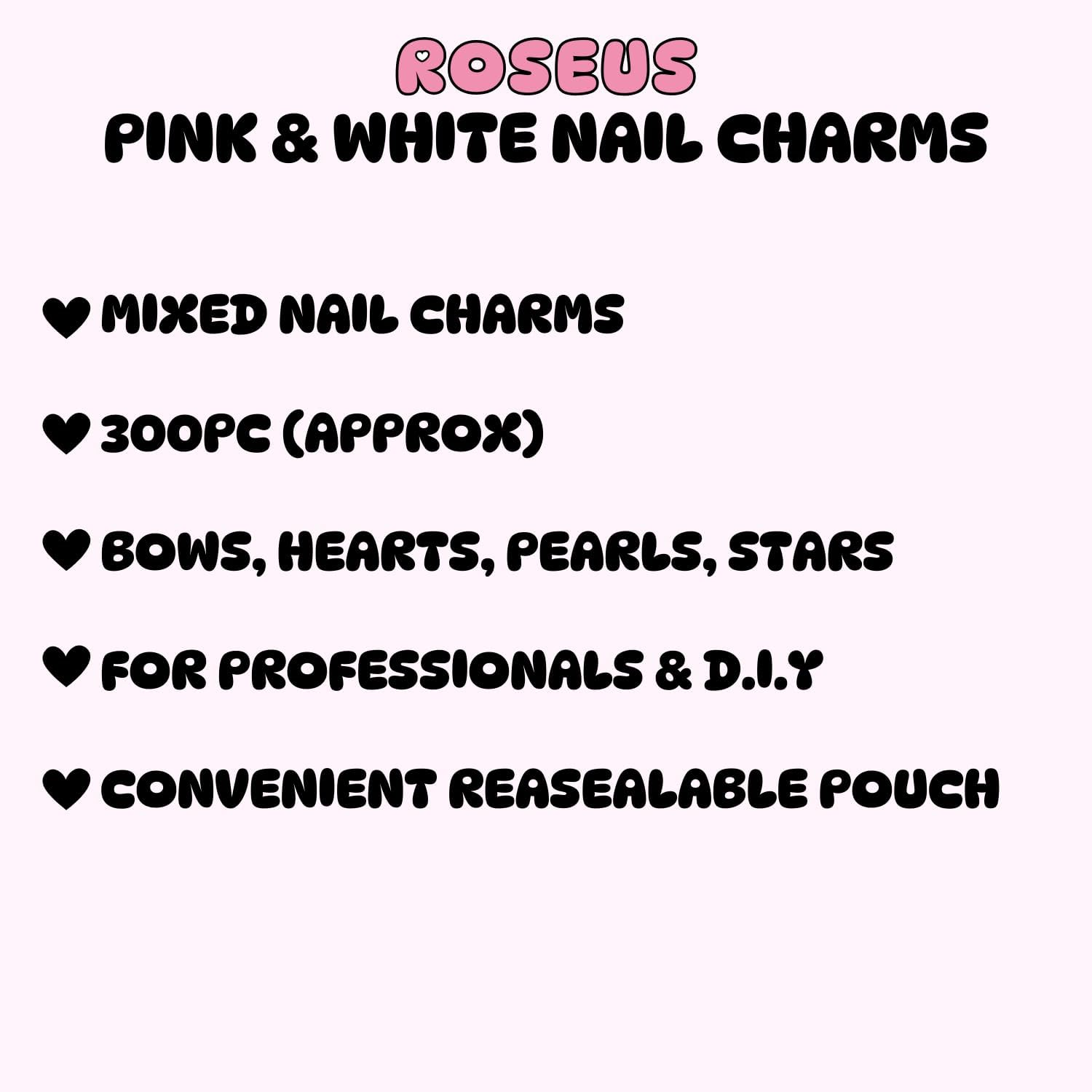 ROSEUS Nail Charms 300PCS 3D Pink Mix, Y2K 90'S Nail Rhinestones for Nail Art Designs DIY Manicure image number 2