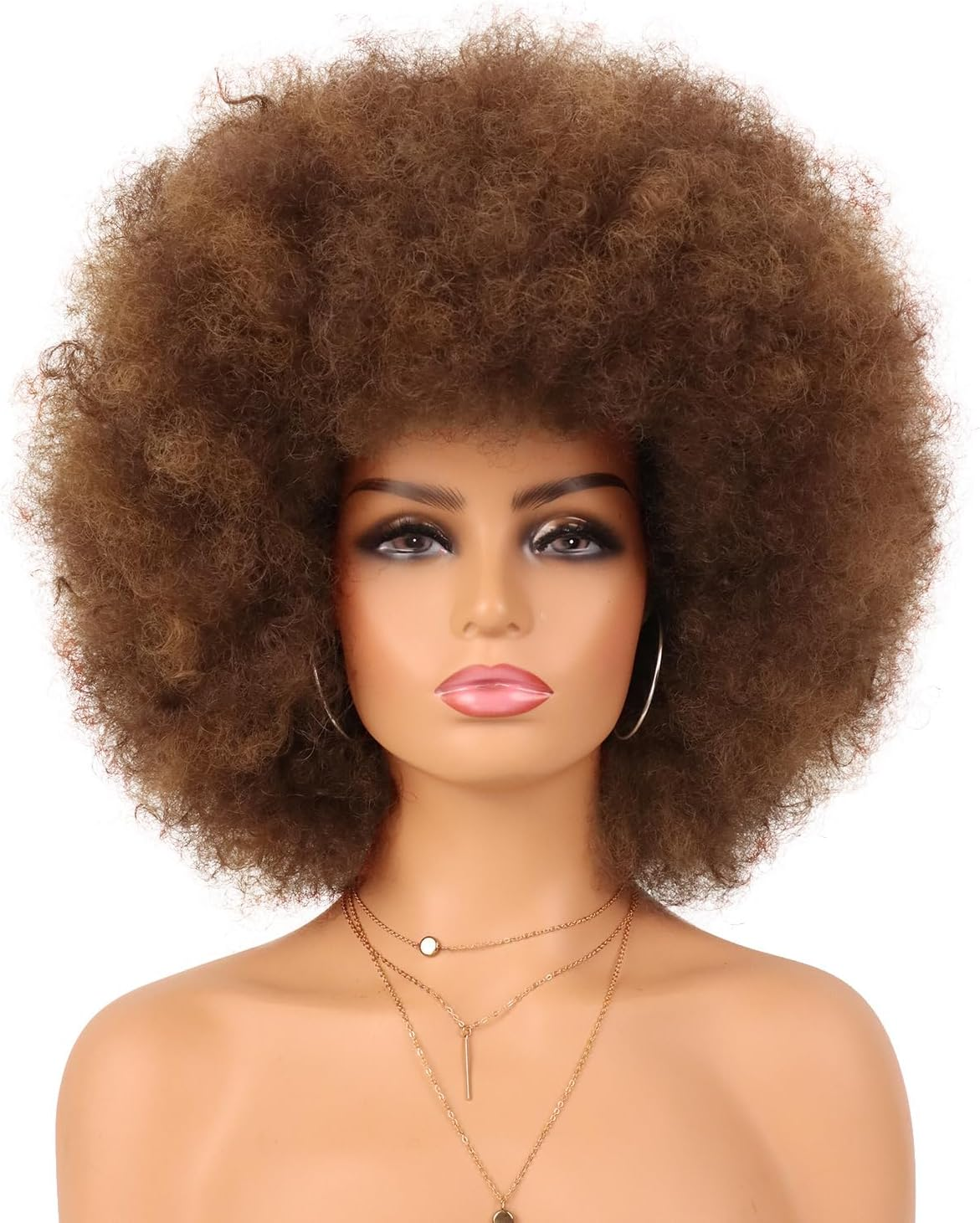 G&T Wig 70S Afro Puff Mixed Brown Wigs for Black Women Glueless Wear and Go Wig Natural Looking Fluffy and Large Bouncy Afro Wigs for Daily Party Use
