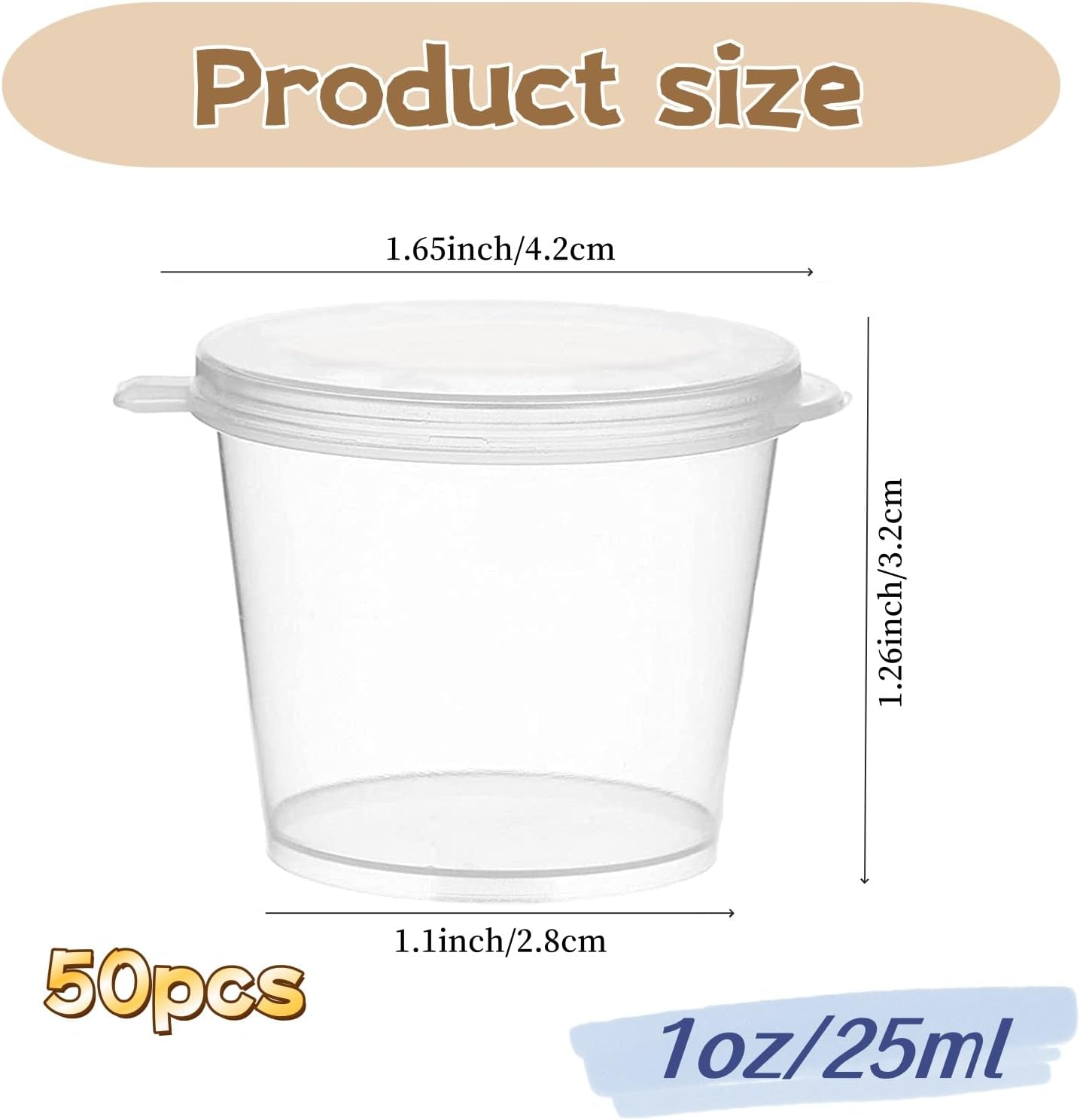50 Pcs round Food Container Pots with Lids,Reusable Salad Dressing Container Containers,Clear Small Deli Pot Restaurants Takeaways Containers for Small Dips Chutney Ketchup Salads（25Ml） image number 2