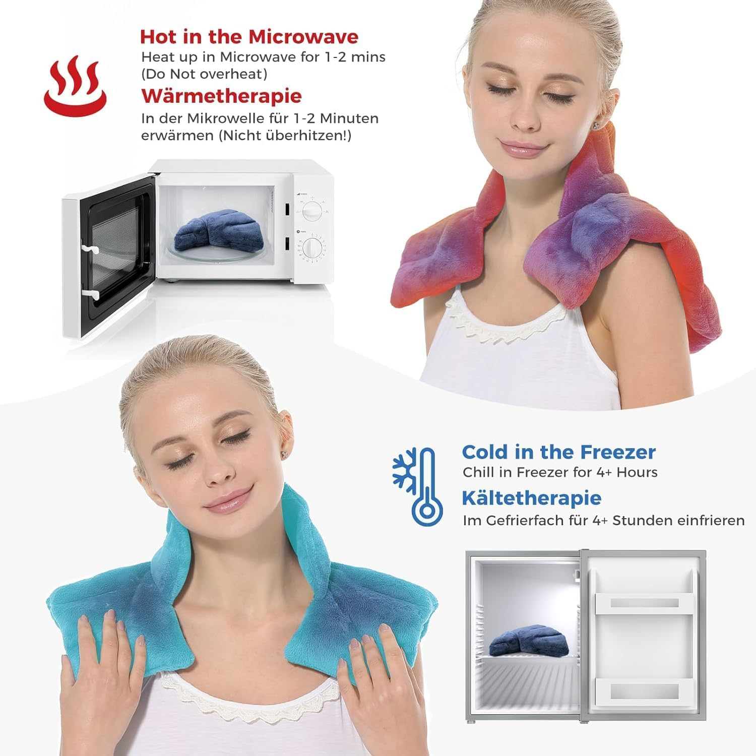 Microwavable Heating Pad for Neck and Shoulders, Microwave Heat Pack, Flaxseed Wheat Bag Heated Neck Wrap for Heat&Cold Therapy, 100% Natural Fillings(Blue) image number 3