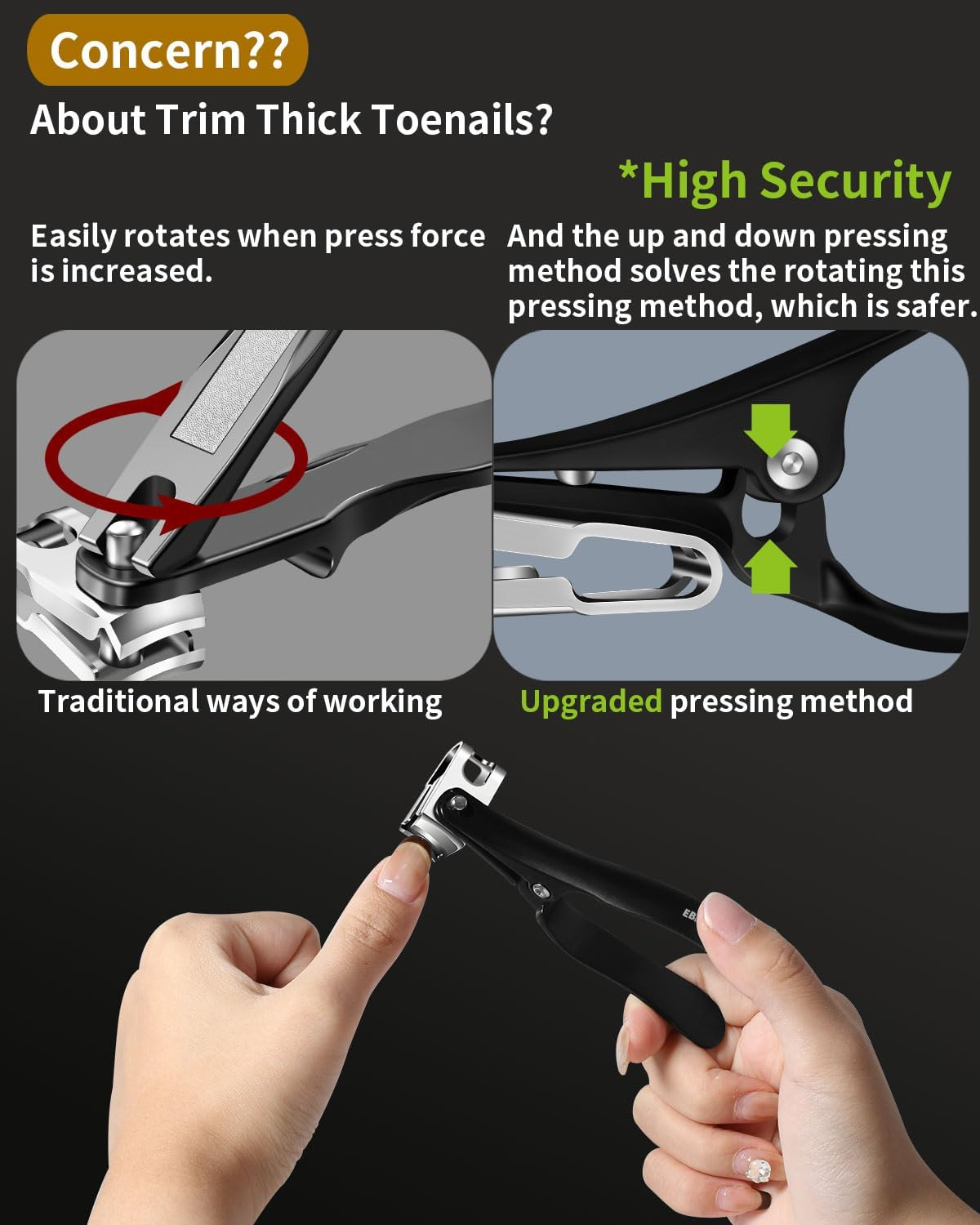 EBEWANLI Long Handle Toenail Clippers for Seniors Thick Toenails, 360 Degree Rotating Toe Nail Clippers for Men, Women, Sharp Sturdy Stainless Steel Angled Nail Cutter image number 4