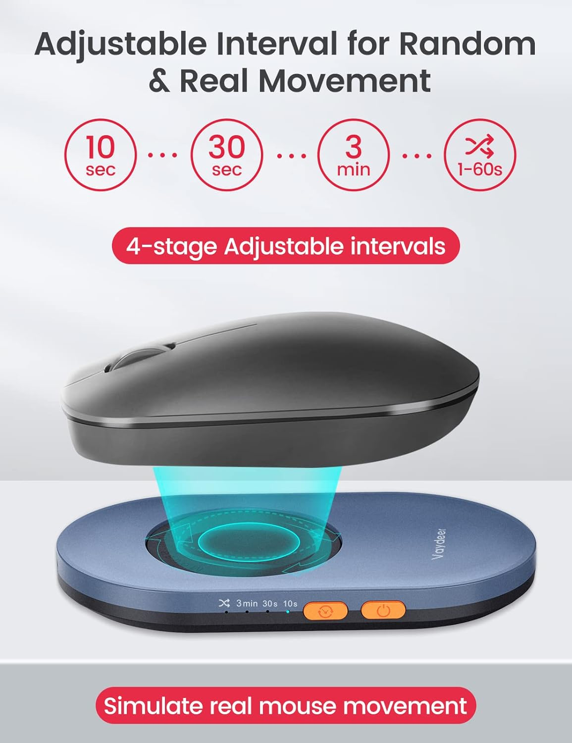Vaydeer Ultra Slim Mouse Mover, Air 3 Mouse Jiggler with Adjustable Interval Timer, Undetectable & Noiseless, Simulates Realistic Mouse Movement, Driver-Free for Keeping the PC Active and Secure image number 5