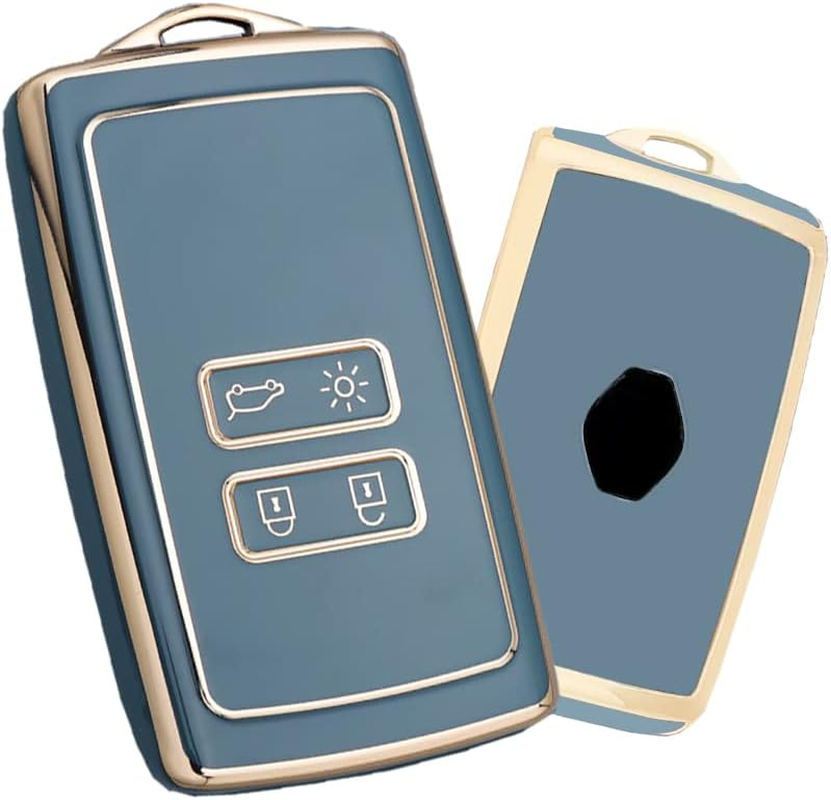 HIBEYO Key Fob Cover for Renault Kadjar Koleos Clio Scenic Megane Duster Sandero Captur Twingo 4 Button Key Shell Smart Key Cover for Renault Accessories-Blue