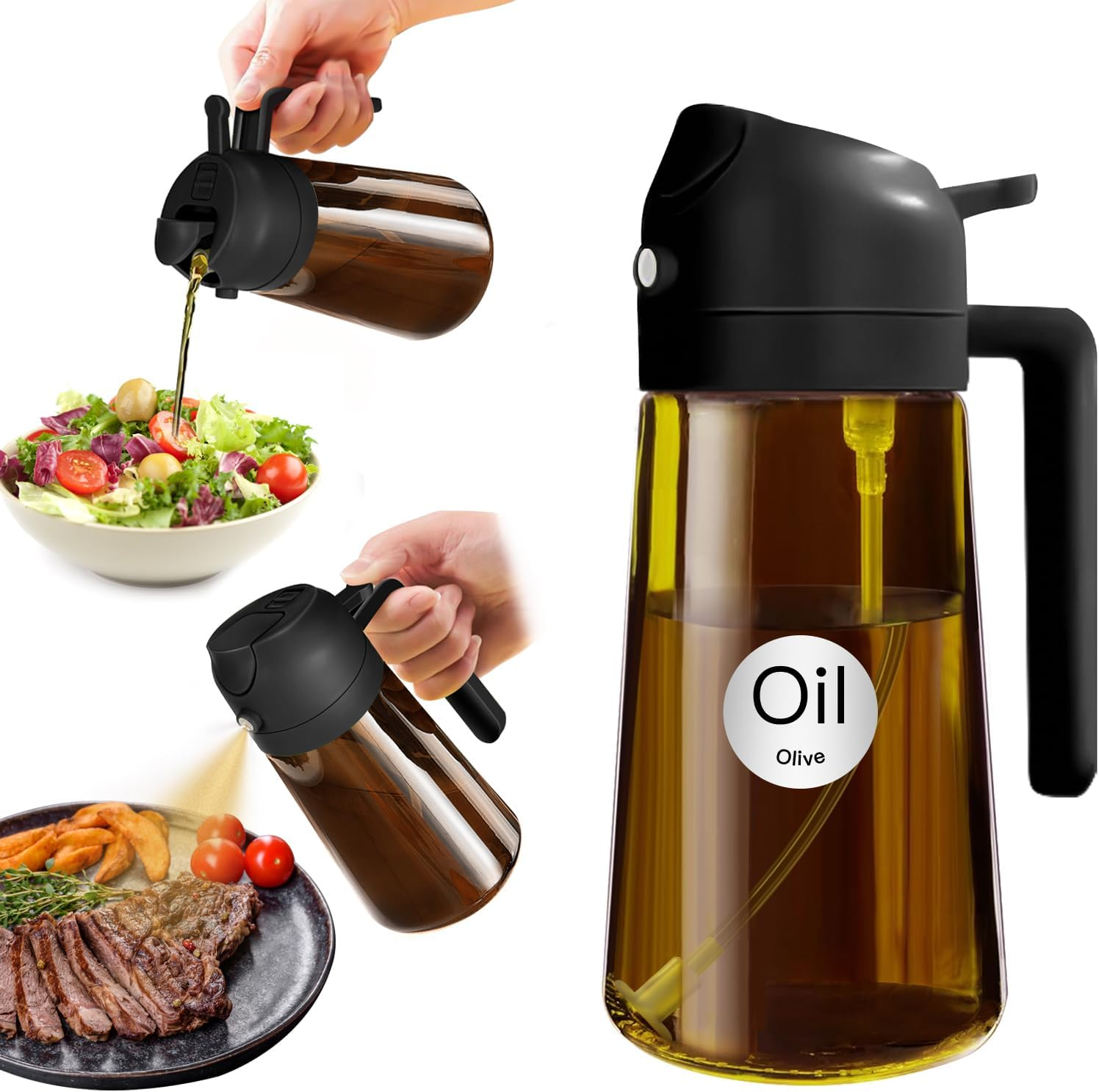 YARRAMATE 16Oz/470Ml Light-Blocking Dark Oil Sprayer for Cooking, 2 in 1 Olive Oil Dispenser Bottle for Kitchen, Premium Dark Amber Glass Oil Bottle, Food-Grade Oil Mister for Air Fryer, BBQ (Black) image number 4