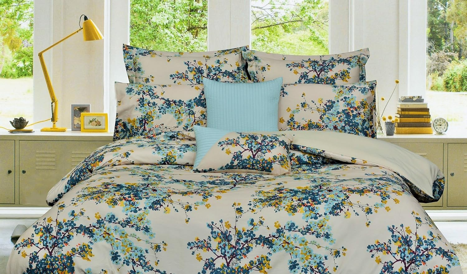 Tribeca Living Casablanca 5-Piece Cotton Floral Duvet Cover Set, King/California King image number 1