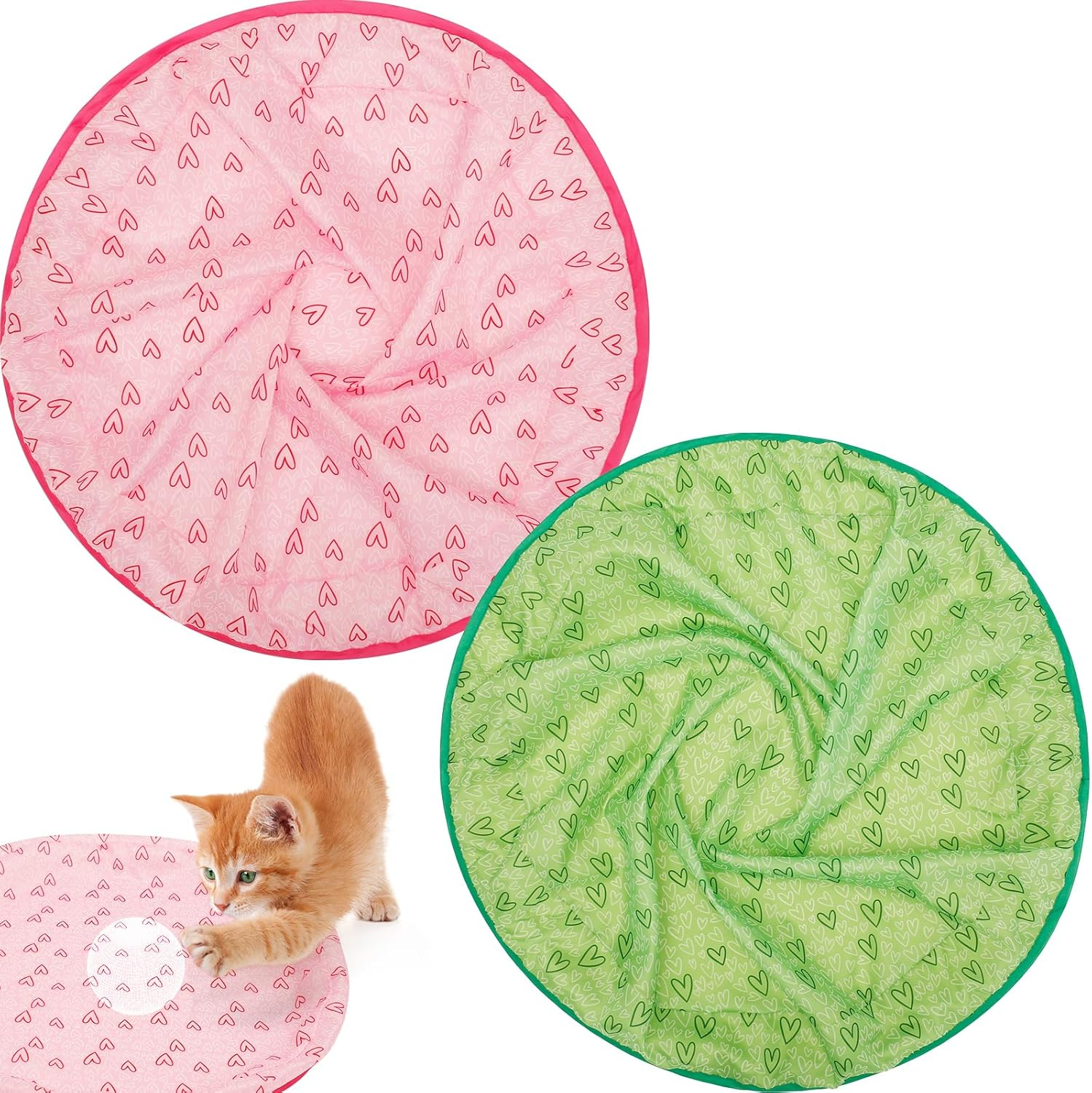 2Pcs Interactive Cat Toy Bag Creative Hide and Seek Cat Mat Toy 72Cm Funny Interactive Cat Toy Washable Cloth Cats Ball Jumping Pouch Cat Toys for Indoor Cat Lover Gift Pouywh(Green+Pink)