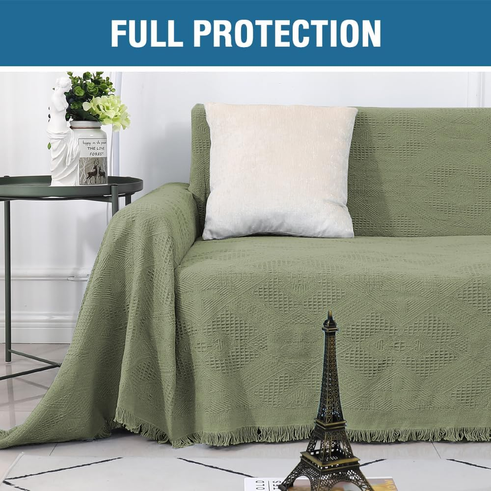 Smarcute Cotton Sofa Covers Washable Furniture Couch Slipcovers Thick Durable Woven Jacquard Diamond Check Sofa Throw Decorative for Living Room (230Cm X 340Cm,Xx-Large, Sage) image number 4