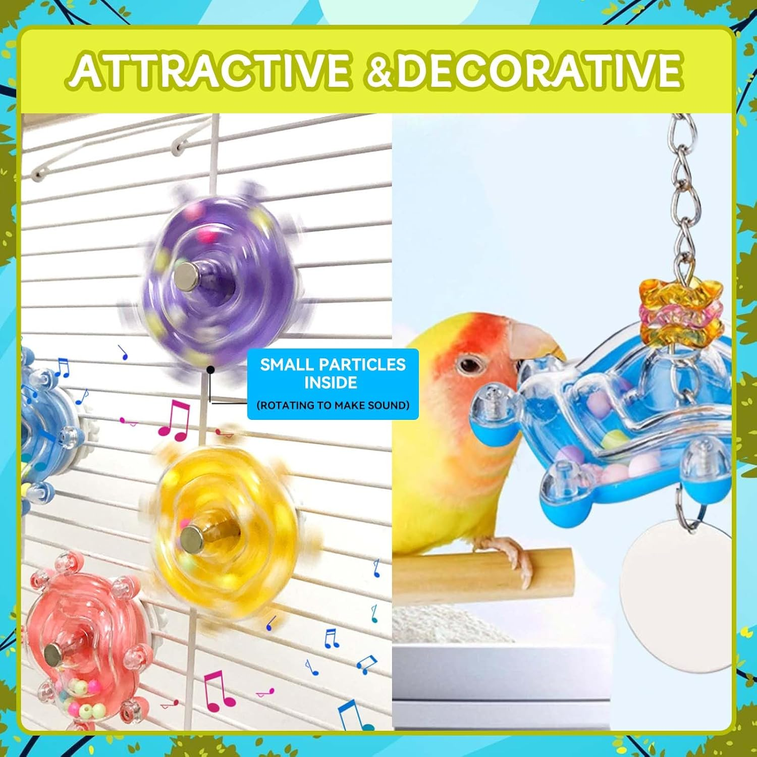 SUSOO 2 Pcs Funny Parrot Spinner Rattle Toy Wheel for Bird Cage Accessories,Interactiv Chewing Exercise Bird Toys for Cockatiels, Conures,Colorful Parakeet,African Grey,Budgies Enrichment Toys image number 2