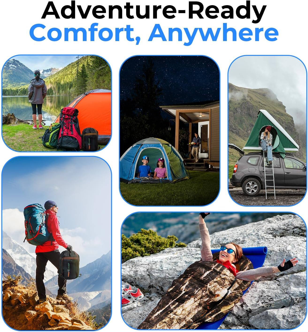 Backpacking Sleeping Bag Camping Gear - Double Sleeping Bag for Adults/Teens W/ 2 Pillows, Bag - Outdoor Lightweight Weather Proof Sleeping Bags - Camping, Hiking - Serenelife