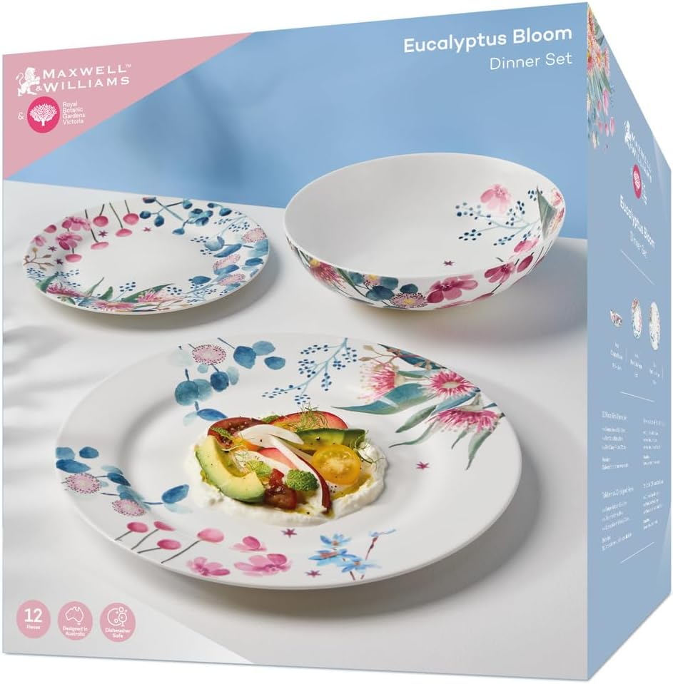 Maxwell & Williams Royal Botanic Gardens Eucalyptus Bloom Rim Dinner Set 12Pc Gift Boxed image number 3