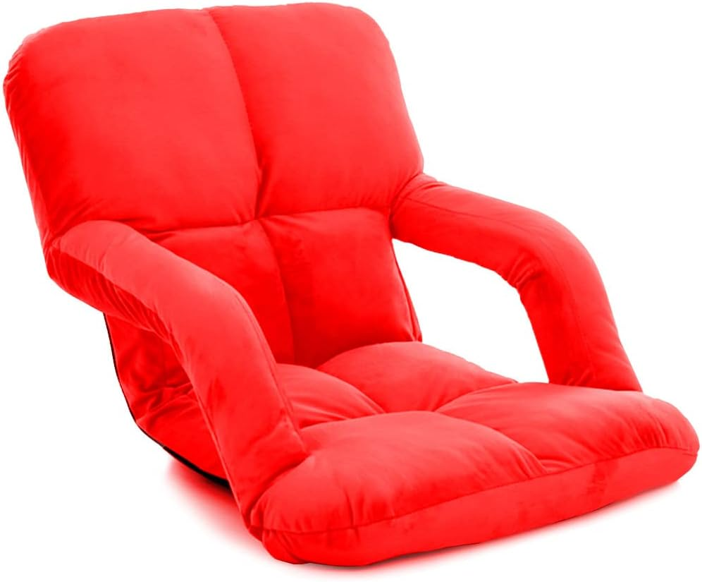SOGA Foldable Lounge Cushion Adjustable Floor Lazy Recliner Chair with Armrest Red