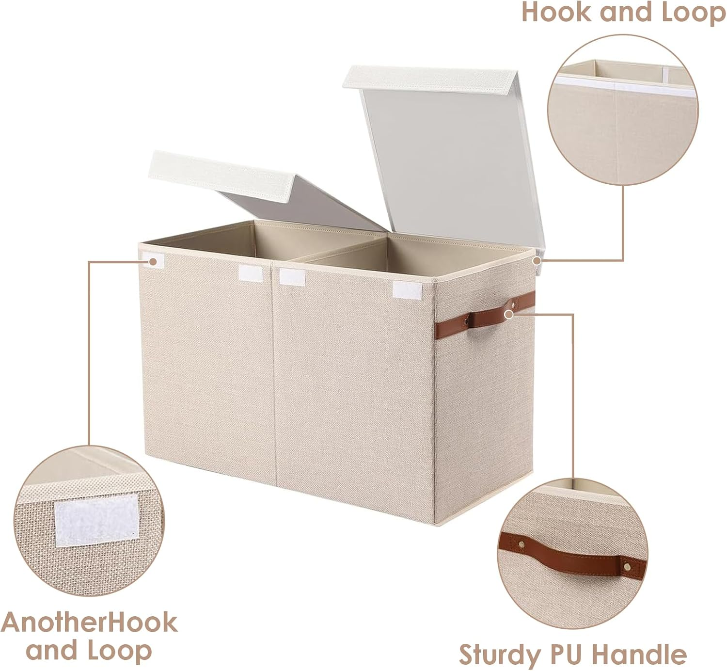 DAWNTREES Large Toy Box Storage Box, Foldable Children'S Storage Box with Flap for Toys, Playroom Storage, Nursery 63X40X34Cm (Beige) - Grey image number 4