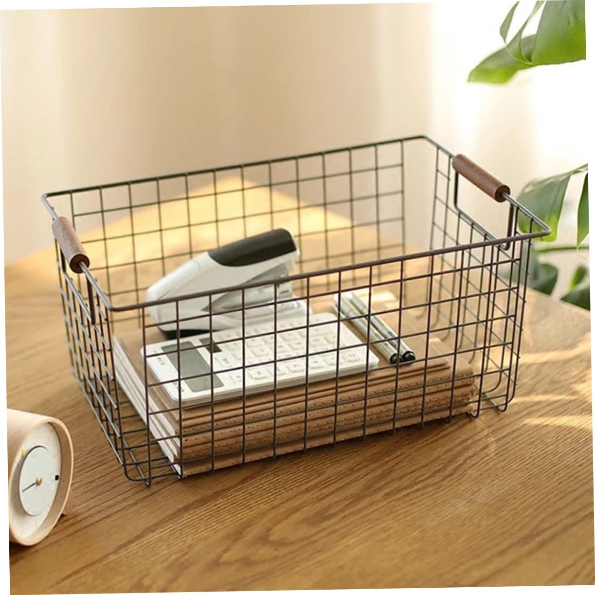 CHILDWEET Retro Wrought Iron Desktop Storage Basket Small Black Sundries Storage Organizer Home Books Snacks Container image number 3