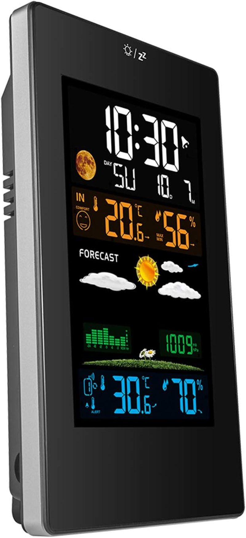 Wireless Weather Station Indoor Outdoor Weather Forecaster with Sensor Digital Hygrometer Monitor with Alarm Clo Moon Phase Adjustablt Balight Sooze Mode image number 1
