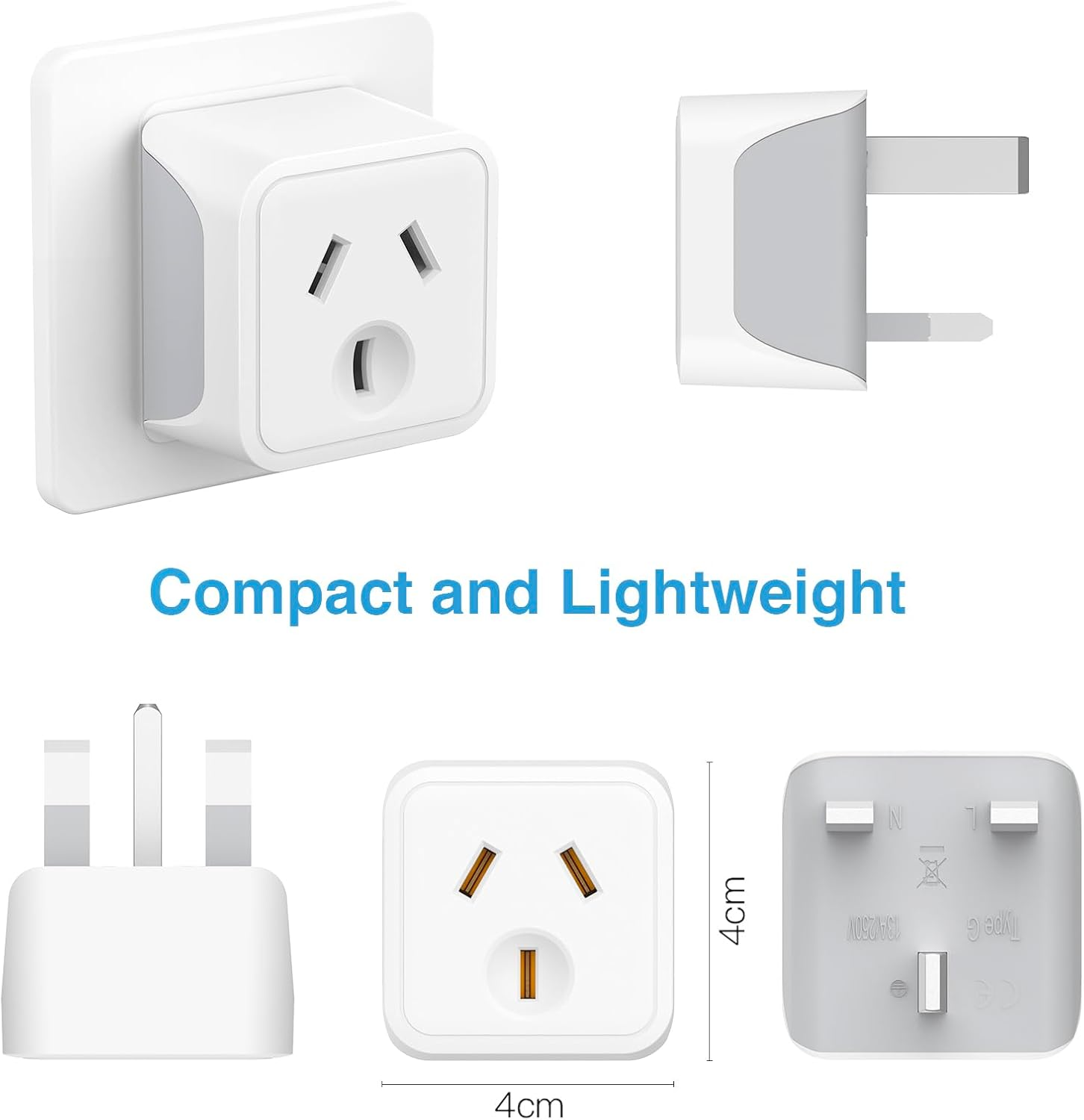 UK Travel Adapter, Dozianai Pack of 2 AU to UK Plug Adapter Grounded Type G Travel Power Plug for Ireland, England, Scotland, Kenya,Singapore,British,Uganda,Hong Kong and More-White image number 2