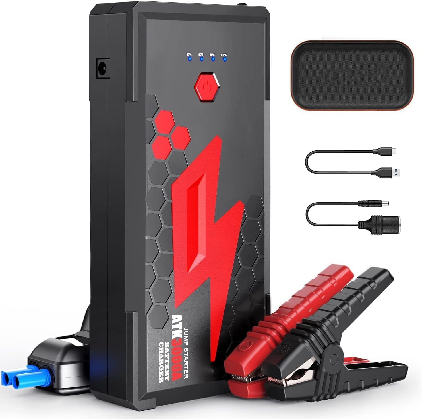 3000A Car Jump Starter &ndash; Fast Charging Portable Battery Booster Pack with Supersafe Technology - 20000Mah Power Bank with Jumper Cables for 8L Diesel and 10L Gas Engines image number 1