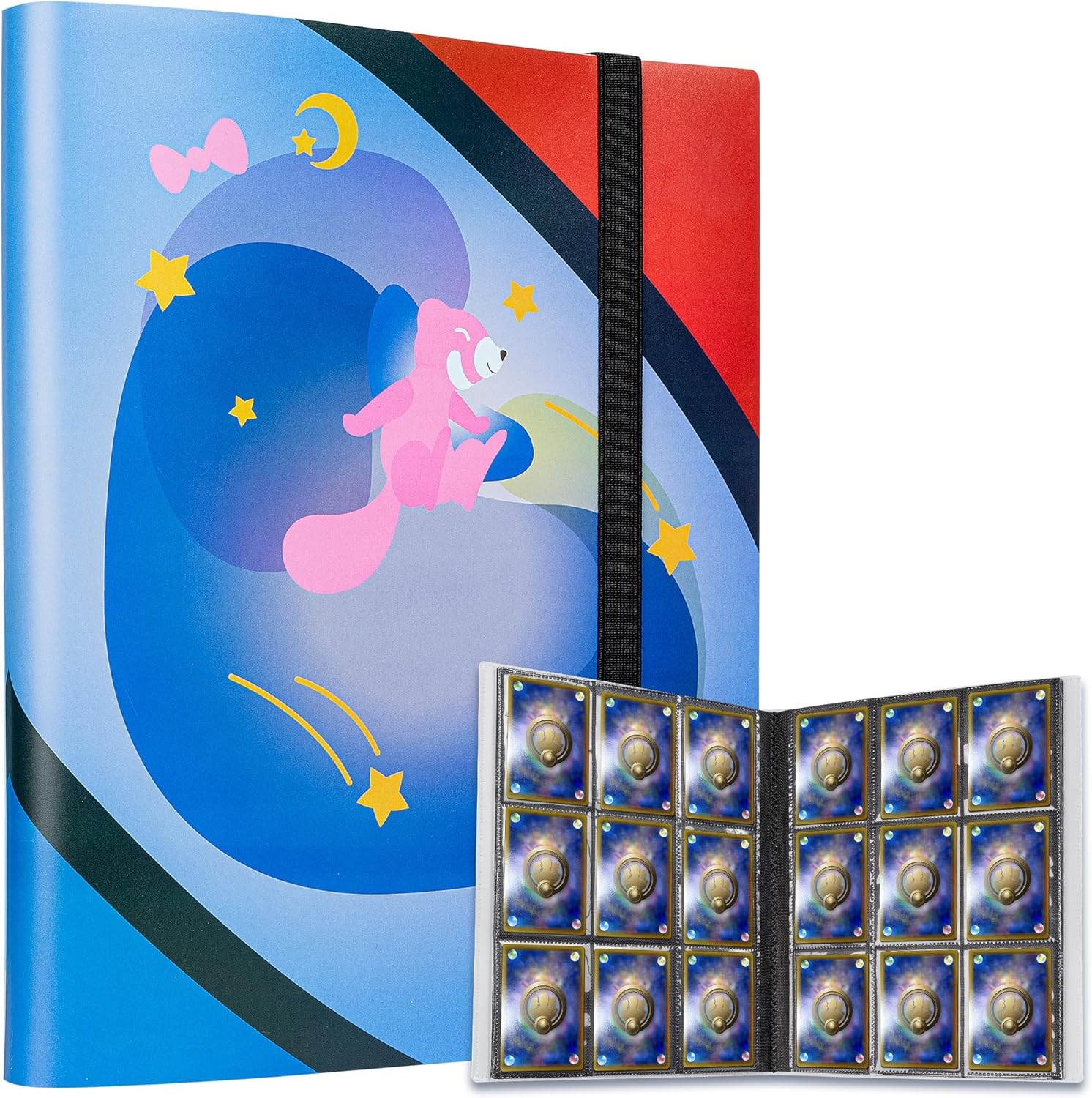 Trading Card Binder, 9 Pockets Card Album Folder, 360 Ringless Side-Loading Game Cards Holder Book for TCG, Multicolor