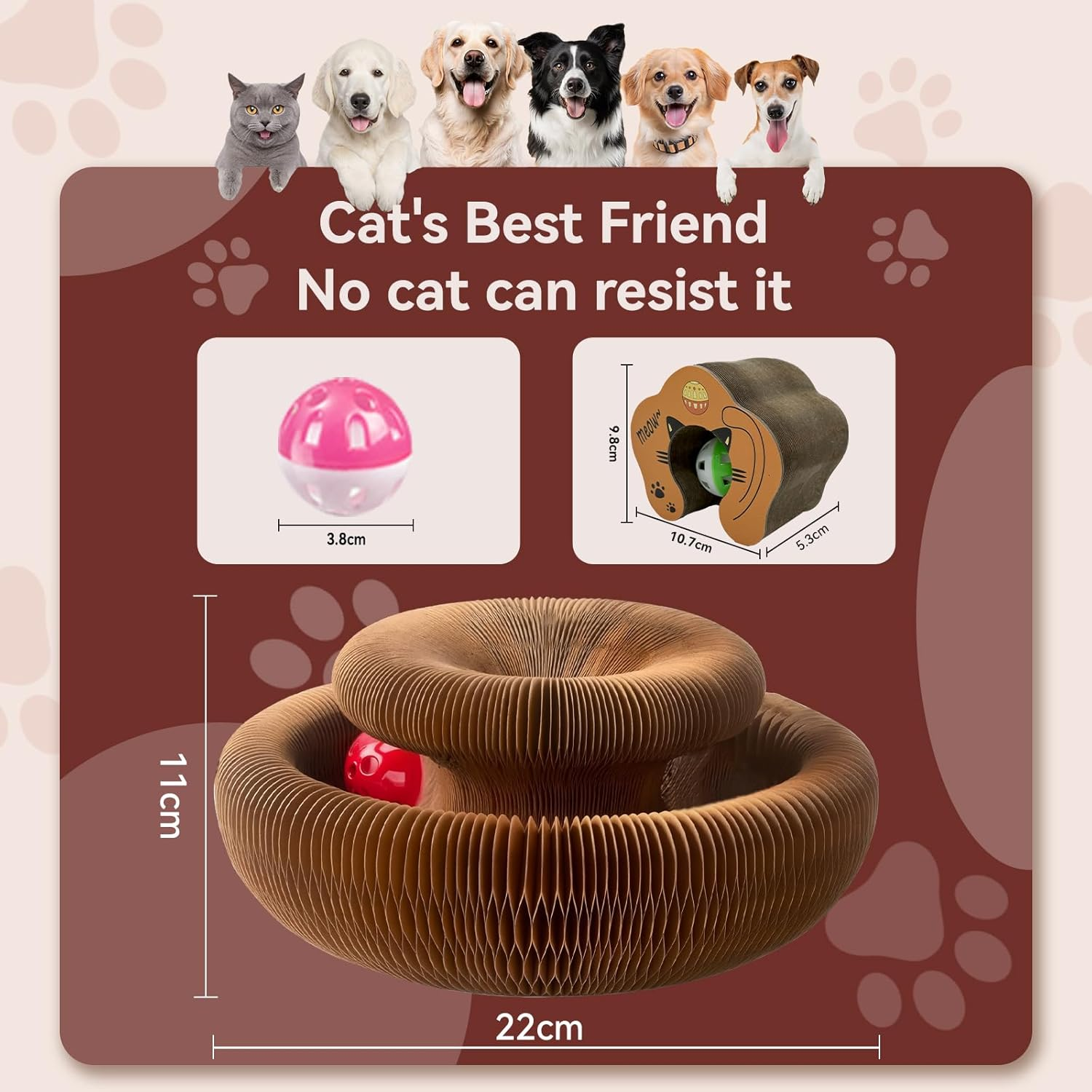 LOVELEDI Cat Scratcher Toy - Kitty Kurlz Cat Scratching Board Toy with a Cat Ball Adventure, Foldable Scratch Pad Cat Accordion Toy for Mental Physical Exercise, Fun Interactive Indoor Cat Toys image number 6